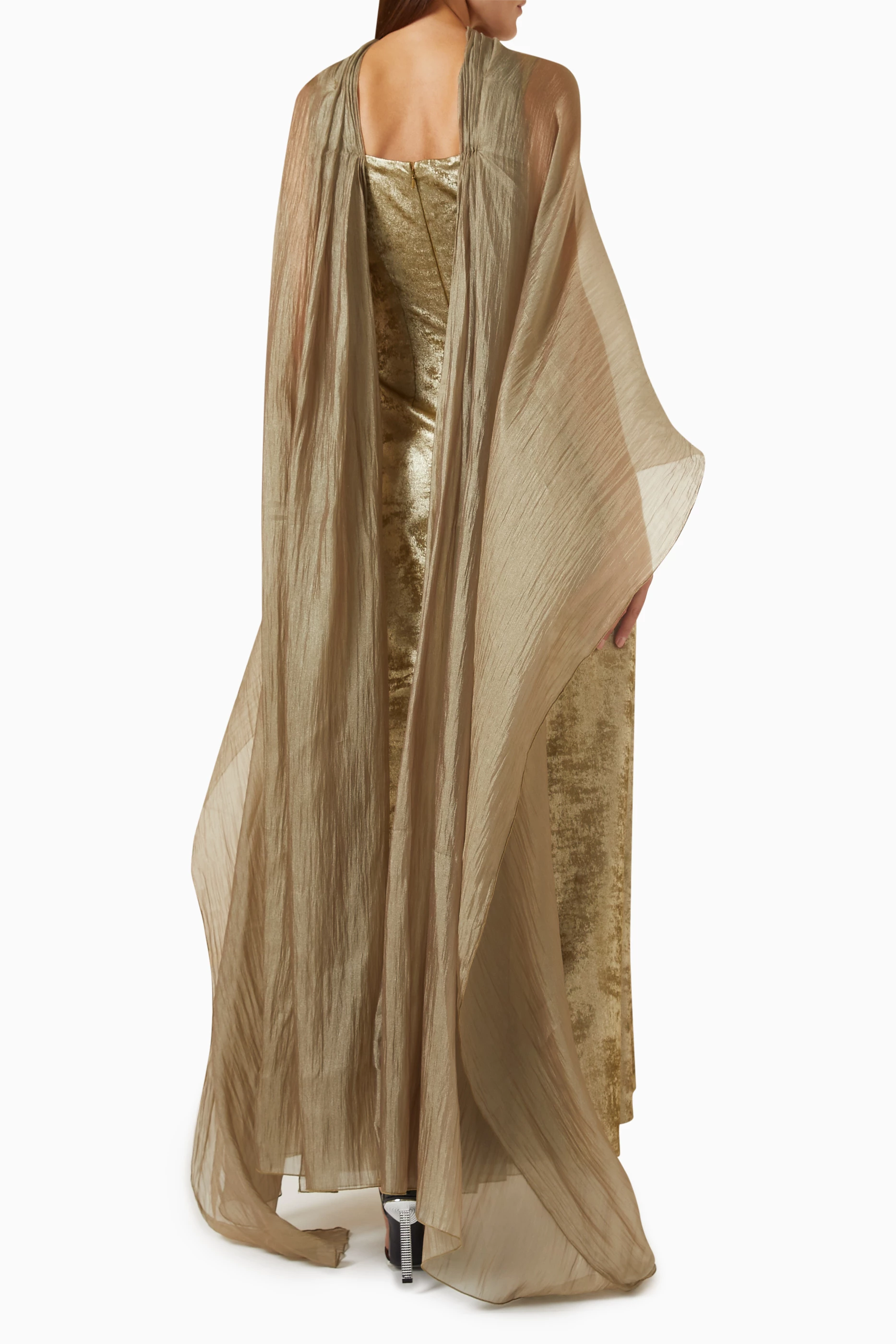 Buy NASS Green Shawl panel Maxi Dress in Silk Organza for Women