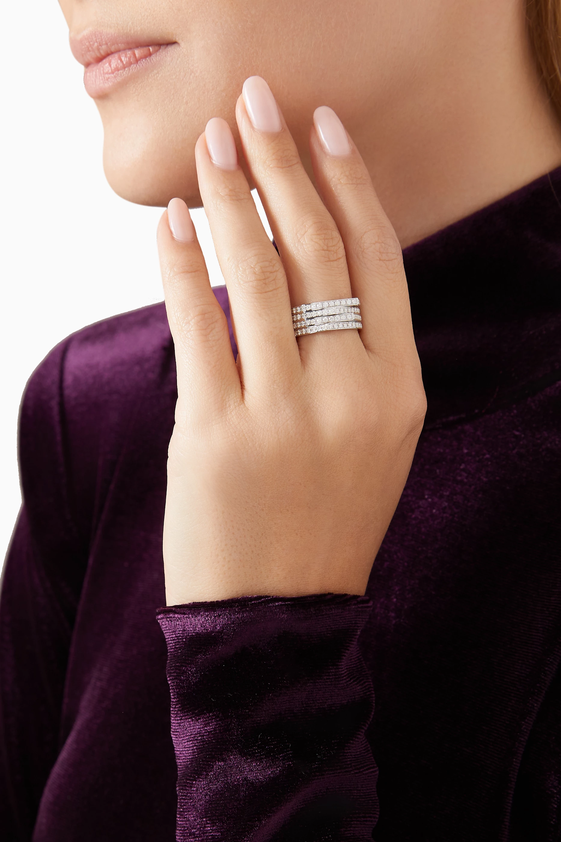 Buy Repossi White Antifer 4 Rows Pav Diamond Ring in 18kt White