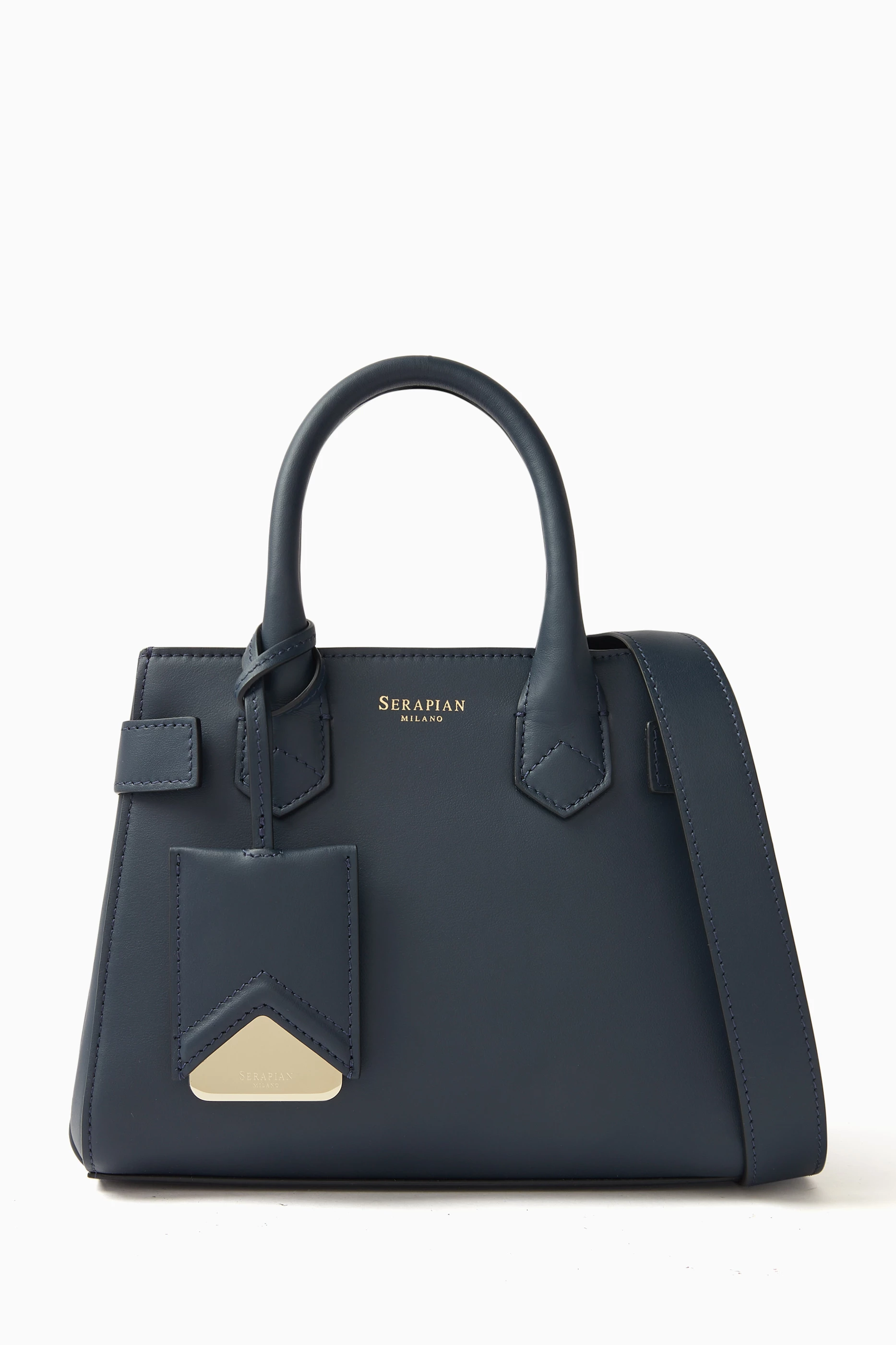Buy Serapian Blue Mini Melin Tote Bag in Seta Leather for Women