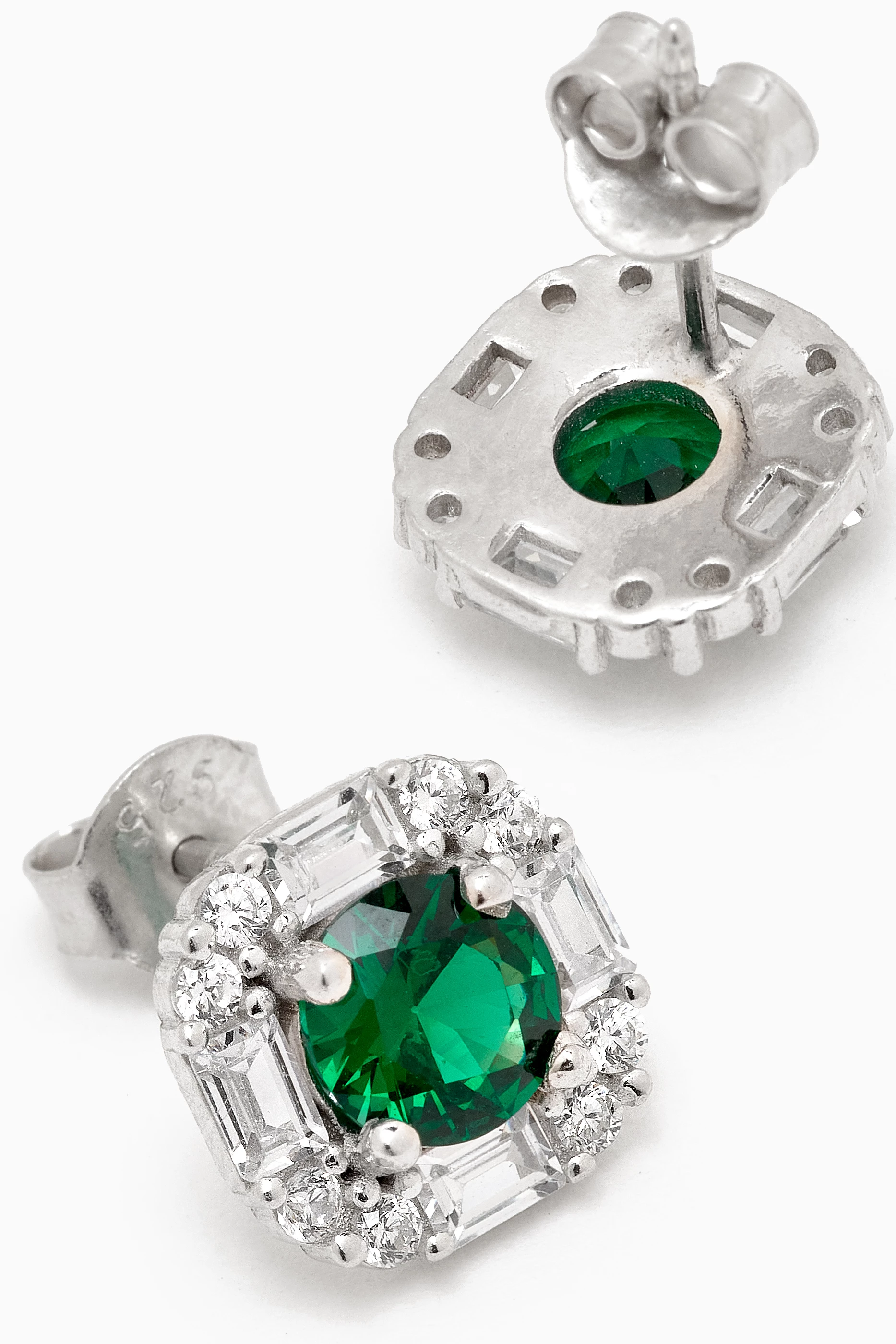 Buy KHAILO SILVER Green Emerald Stone Stud Earrings in Sterling
