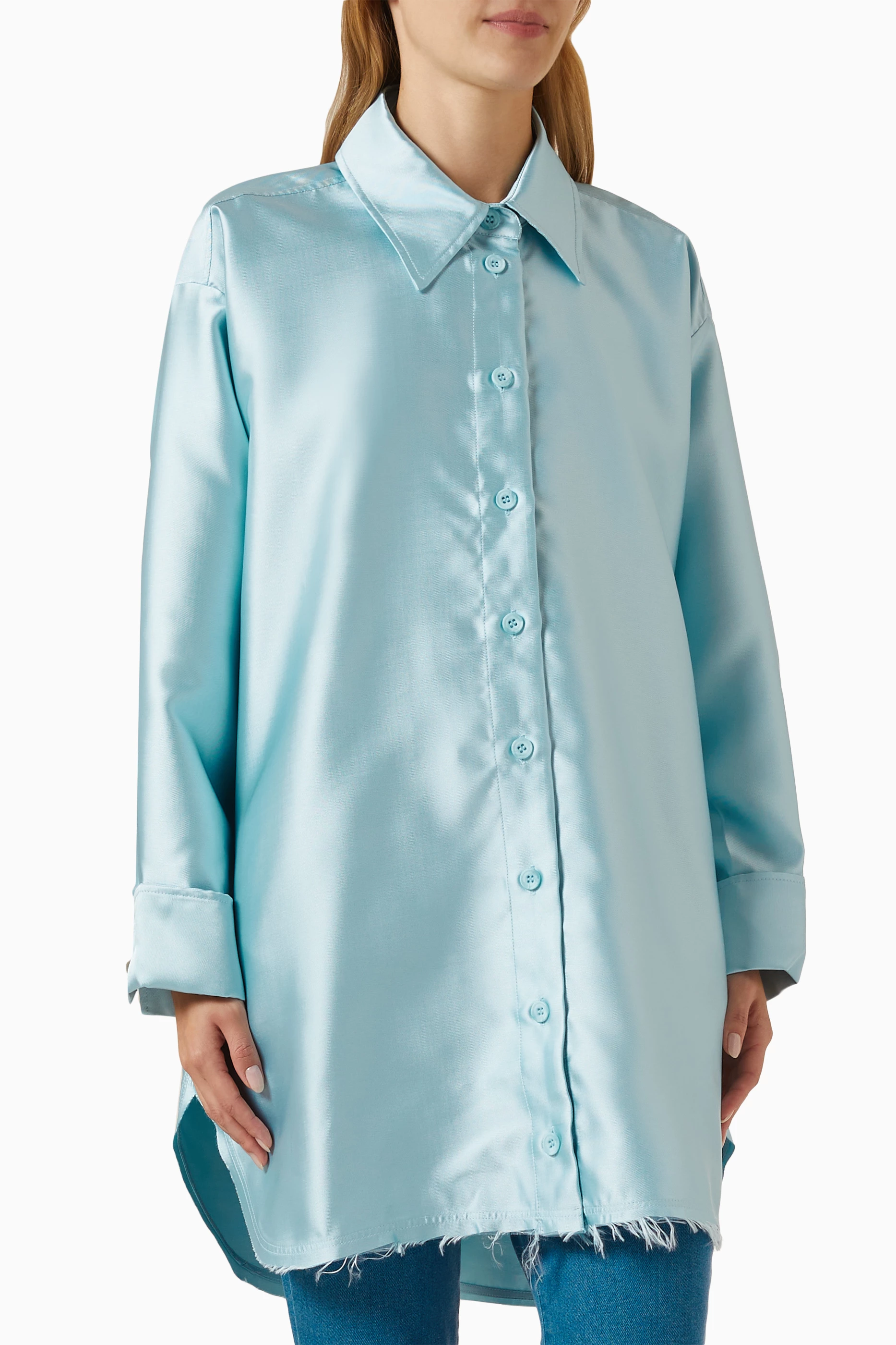 Oversized satin shirt dress sales