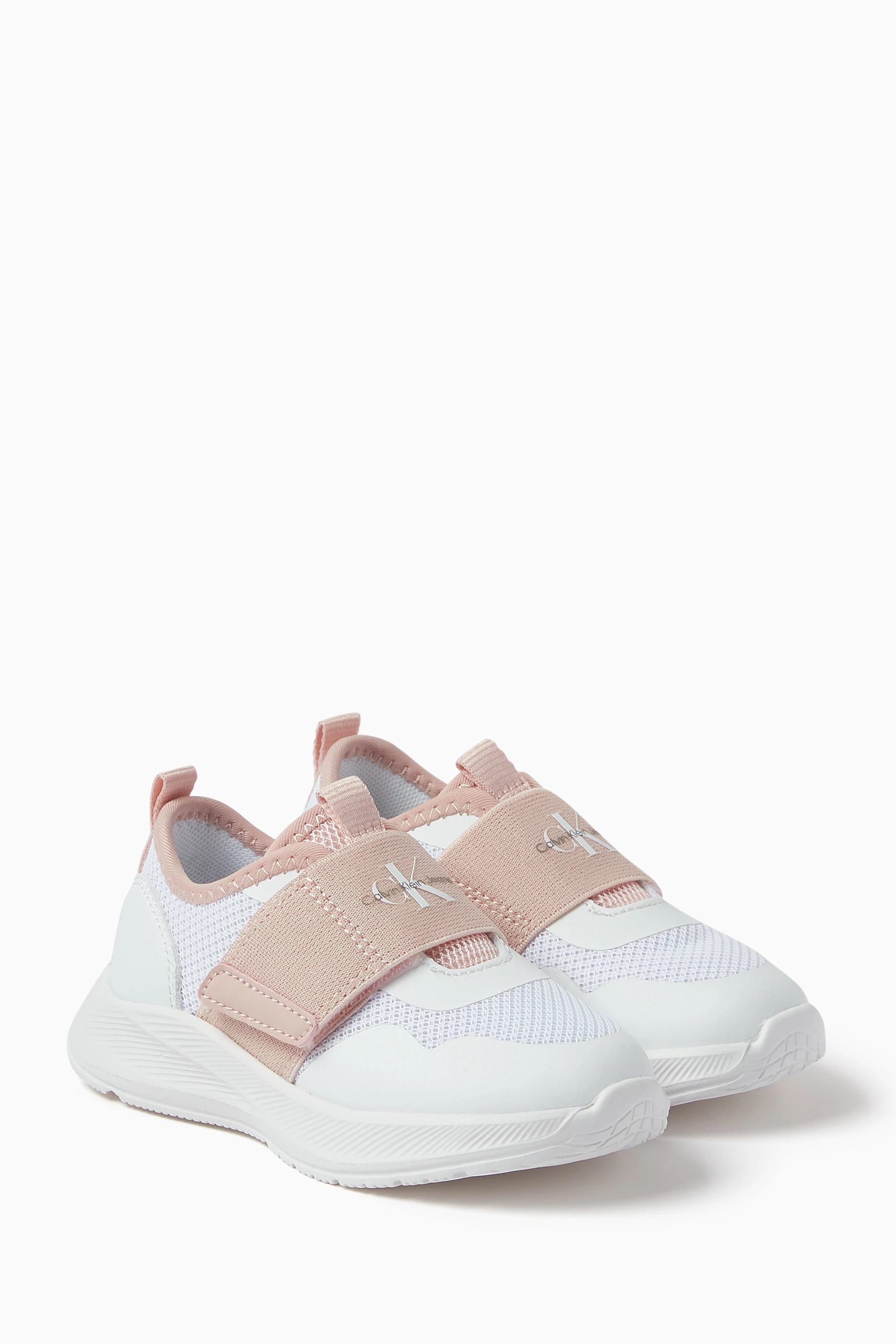 Buy Calvin Klein White Logo Velcro Sneakers in Mesh for Girls in