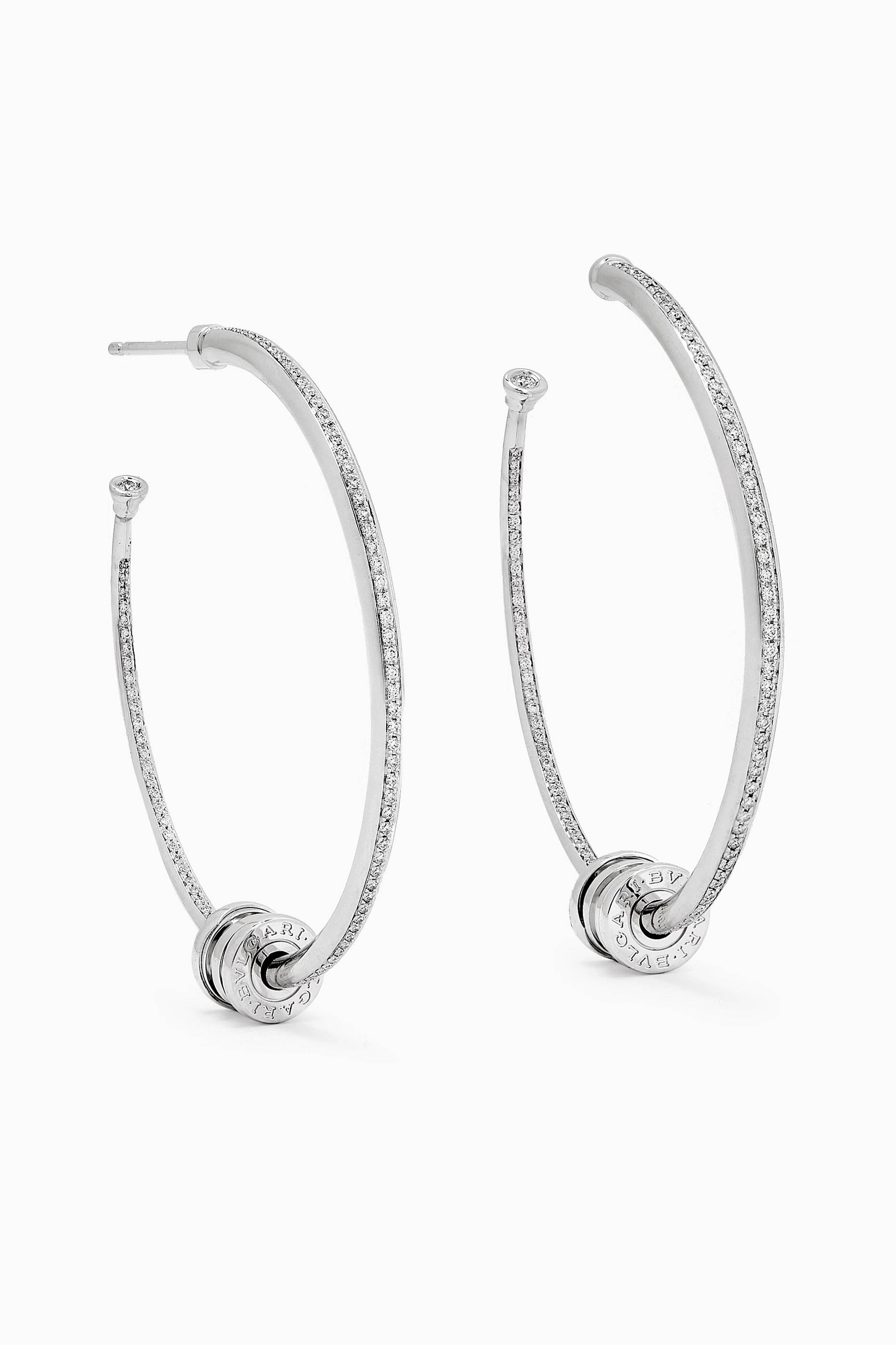 Buy BVLGARI Silver B.Zero1 Hoop Earrings in 18kt White Gold for