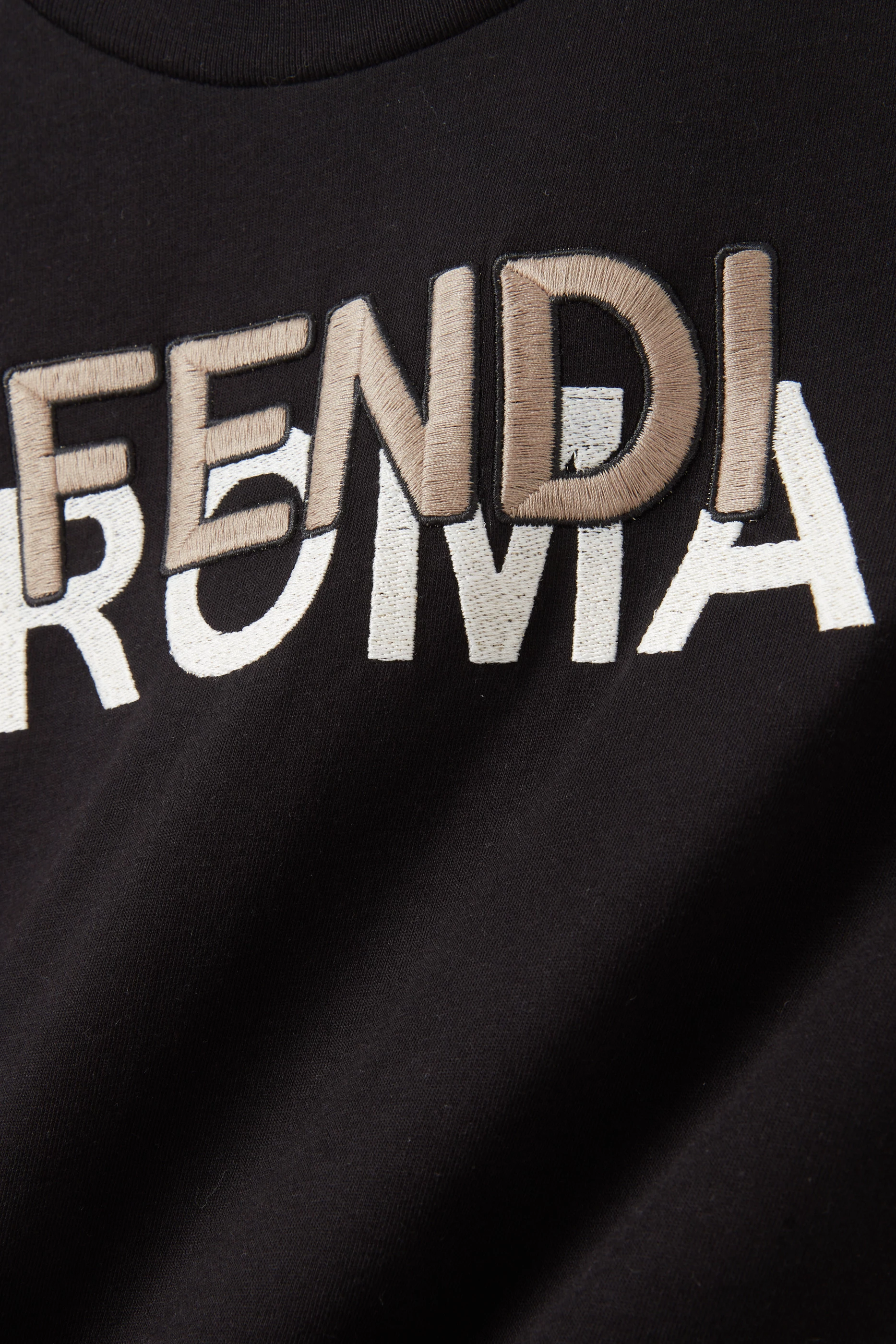 Buy Fendi Black Logo embroidered T shirt in Cotton for Girls in