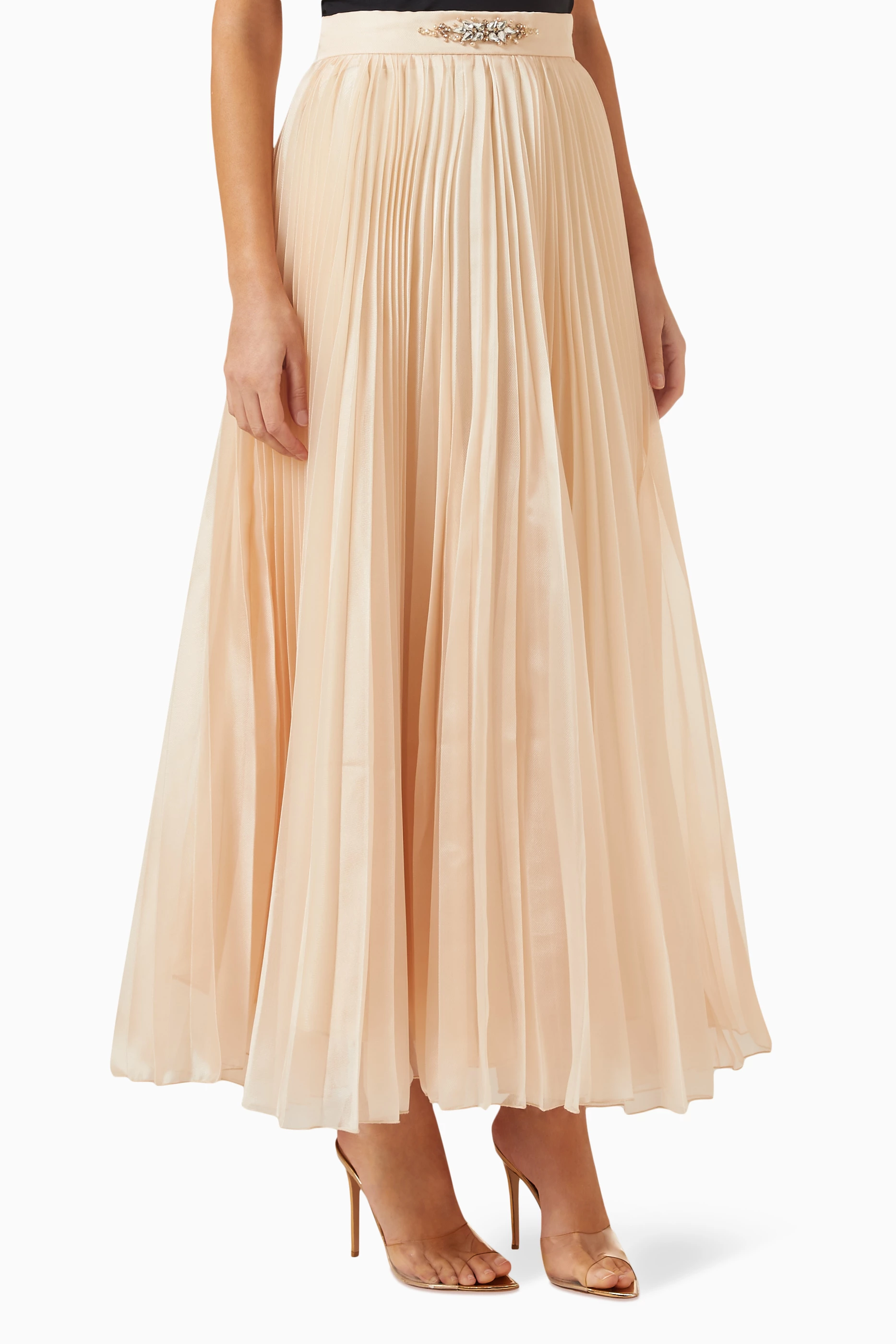 Buy SENNA Neutral Embellished Leaves Top Skirt Set for Women in