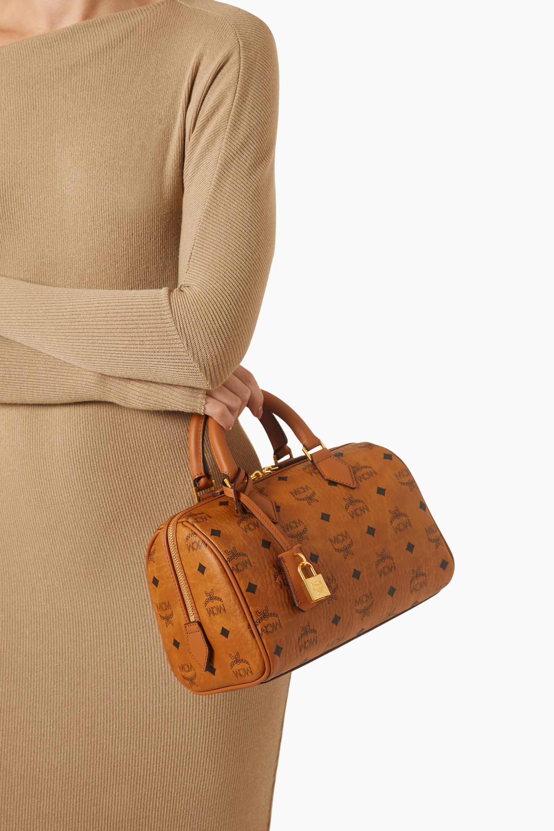 Buy MCM Brown Small Boston Bag in Visetos Canvas for Women in UAE