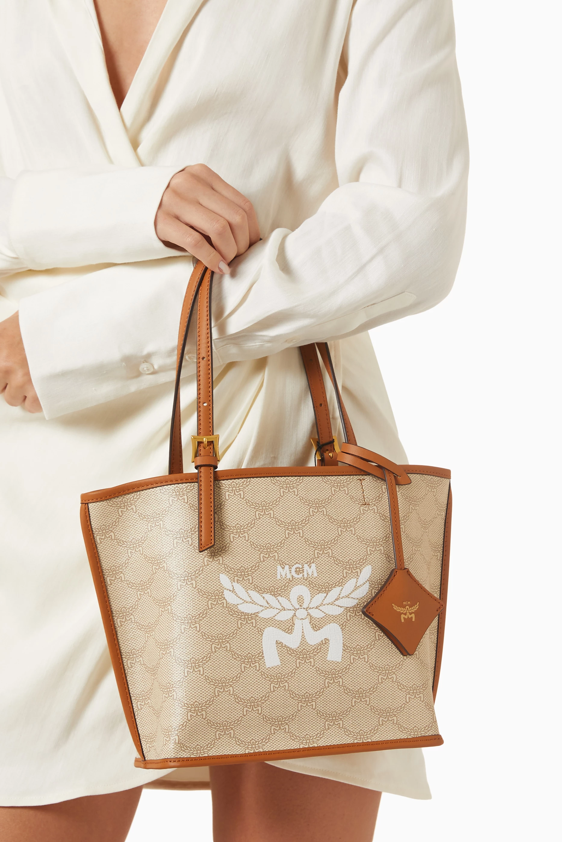 Buy MCM Neutral Large HImmel Tote Bag in Canvas for Women in UAE