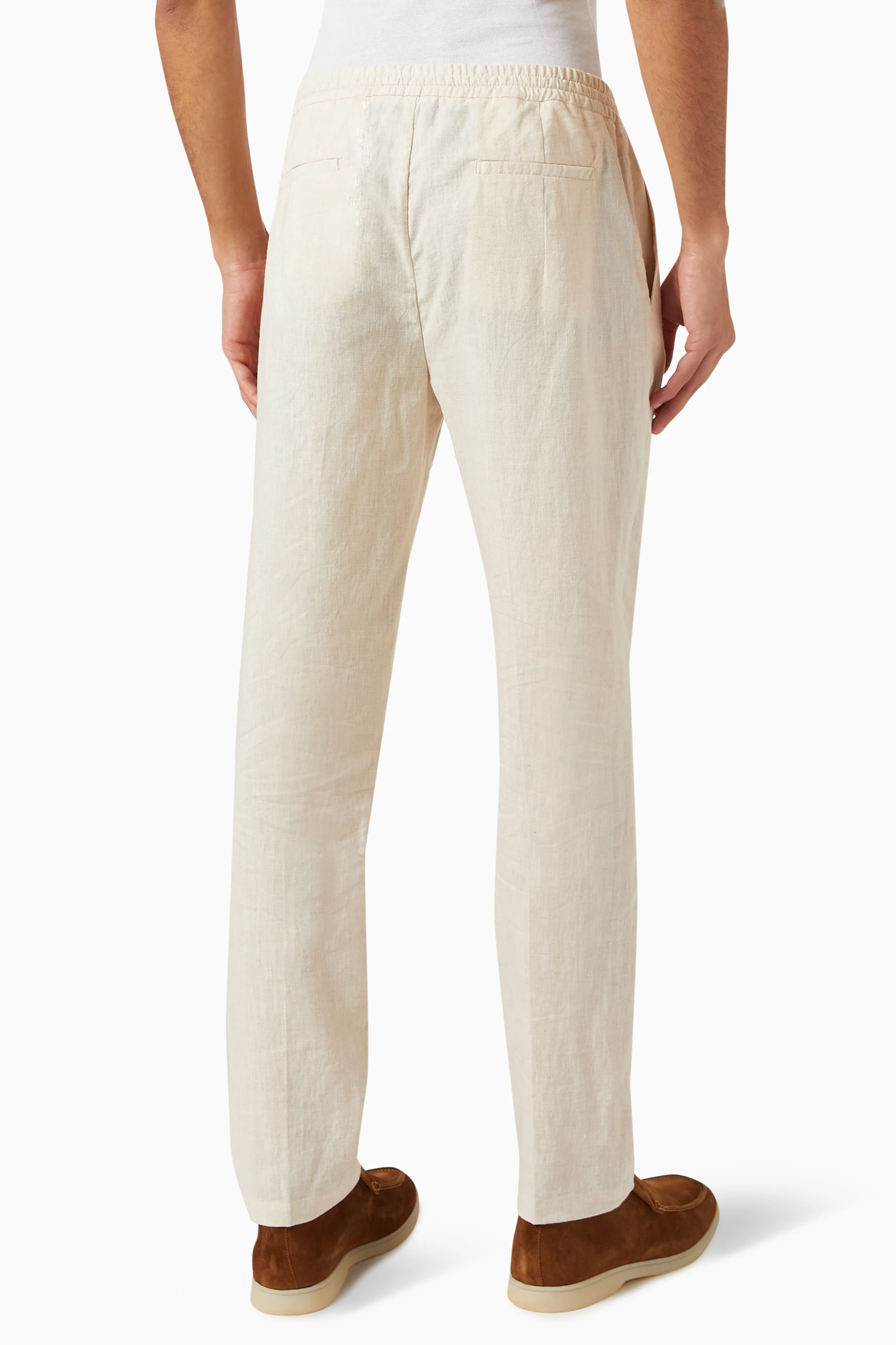 Buy Aurelien Neutral Seaside Trousers in Linen for Men in UAE Ounass