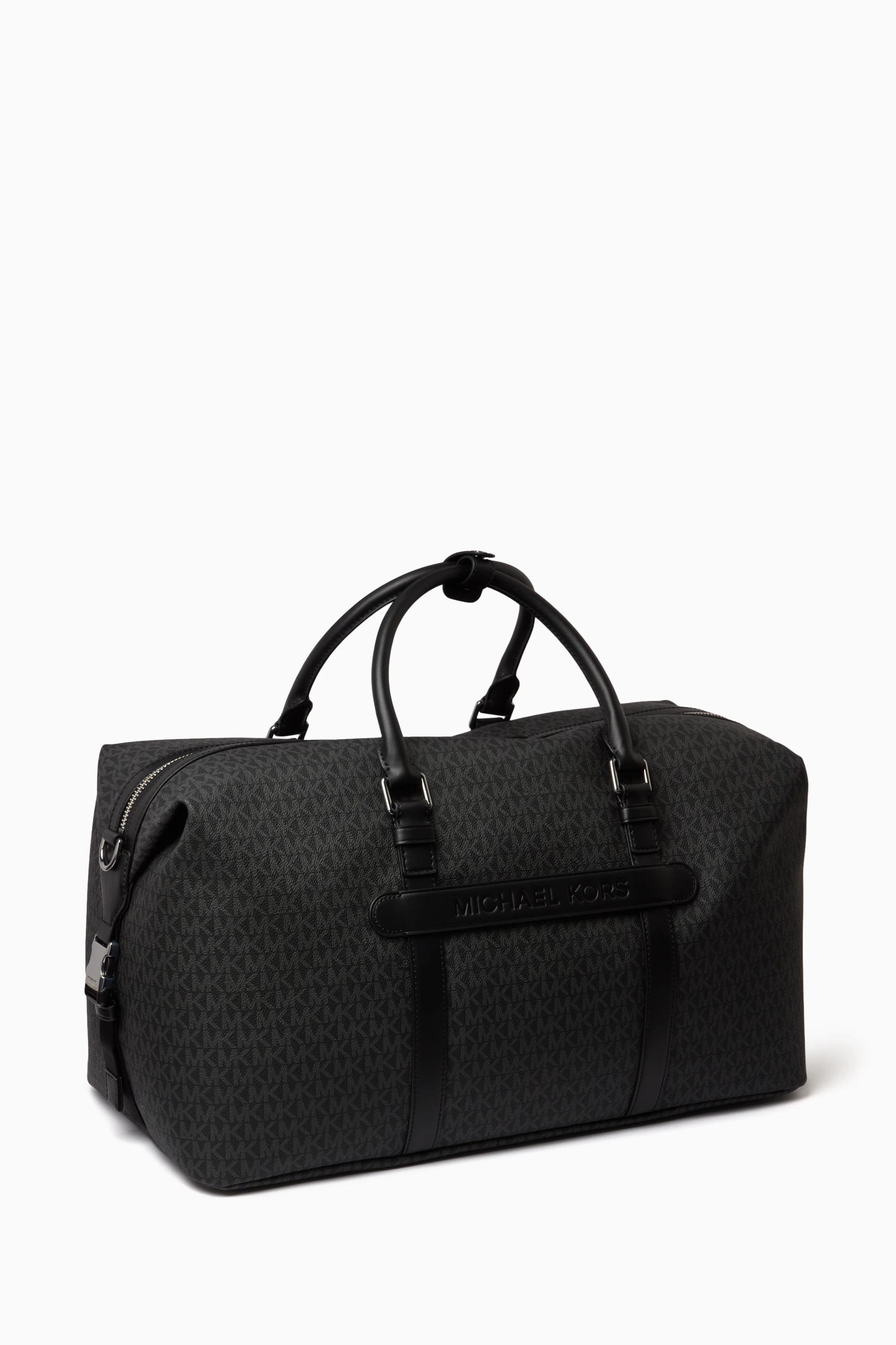 Buy Michael Kors Black Hudson Logo Weekender Bag in Coated Canvas