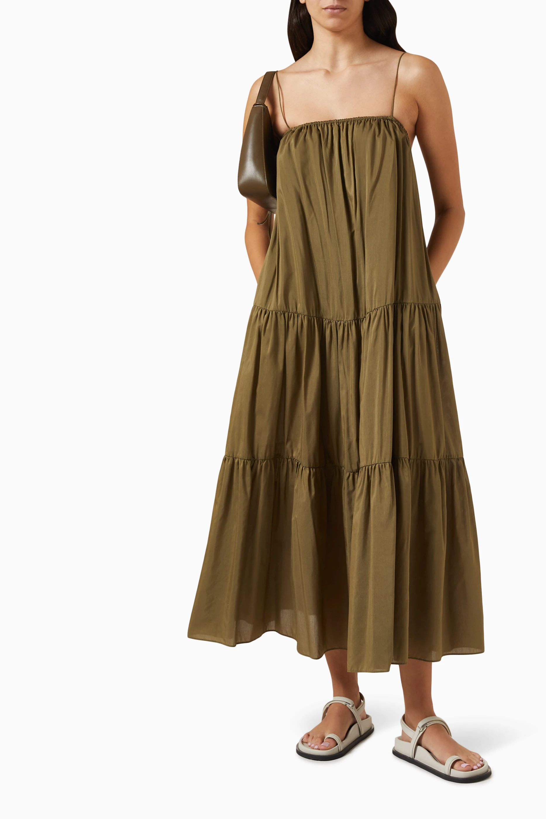 Buy Matteau Green Voluminous Tiered Sundress in Cotton-silk Blend for Women  in UAE