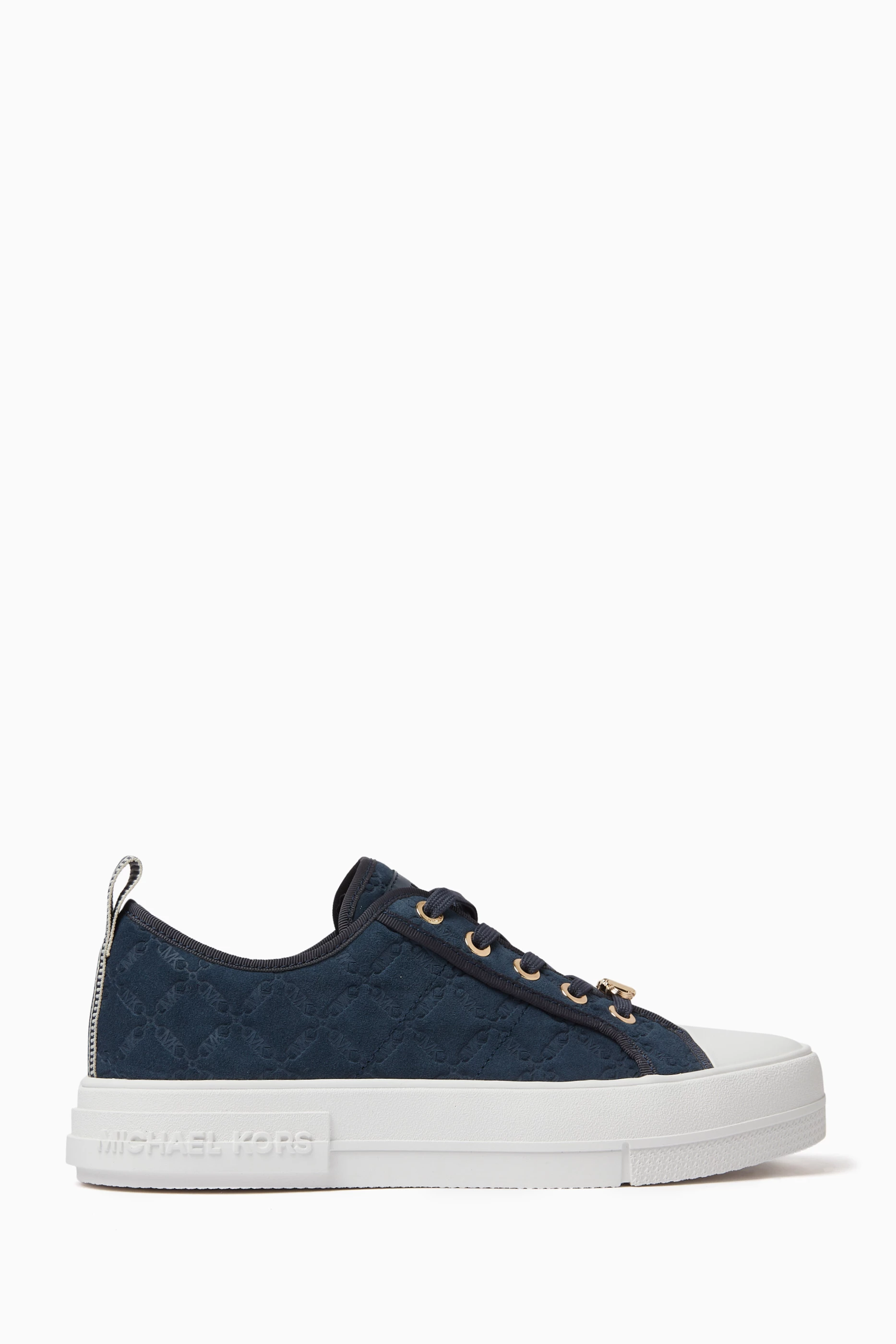Buy Michael Kors Blue Evy Sneakers in Empire Logo Embossed