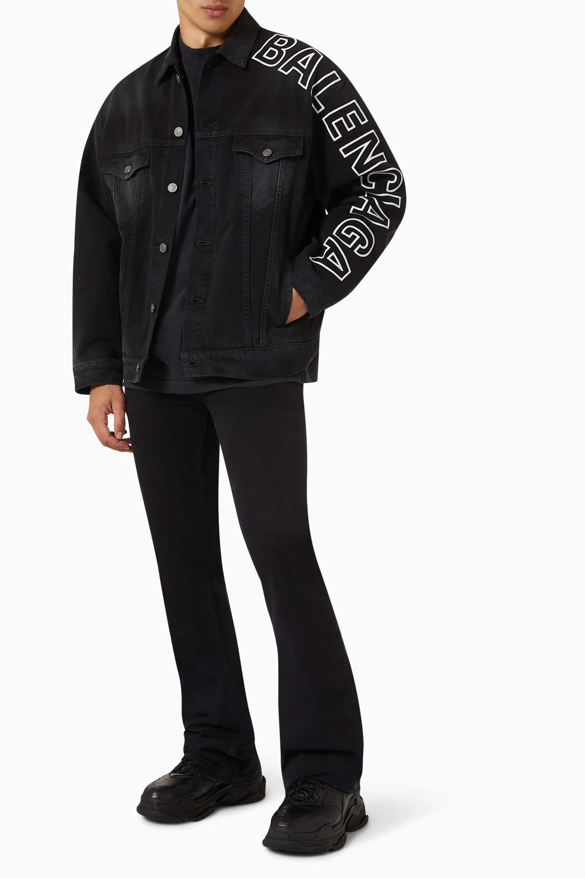 Buy Balenciaga Black Unisex Outline Large Fit Jacket in Denim for
