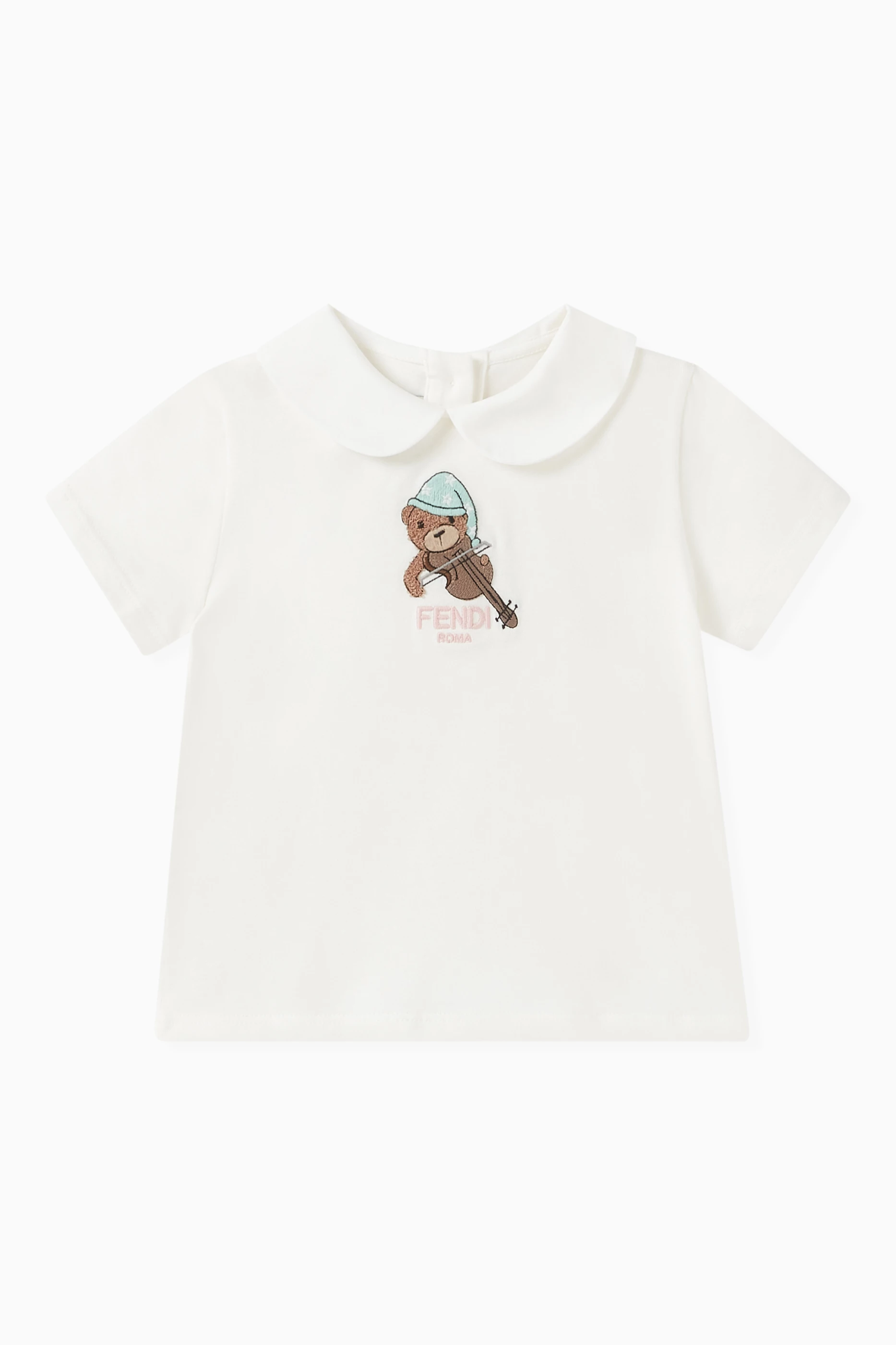 Buy Fendi White Bear Embroidery T shirt in Cotton for Baby Girls in UAE Ounass