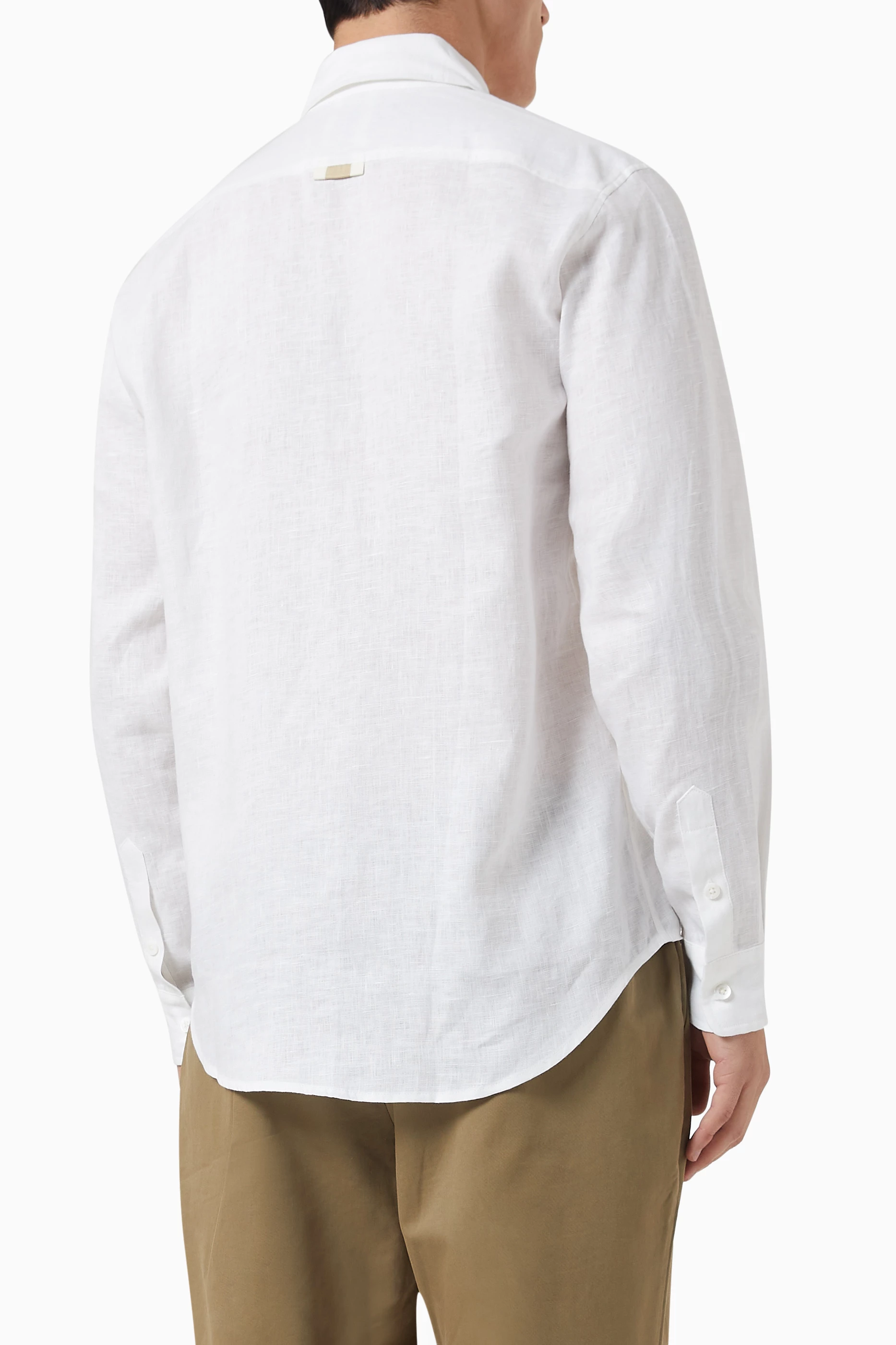 Slim fit discount white linen shirt