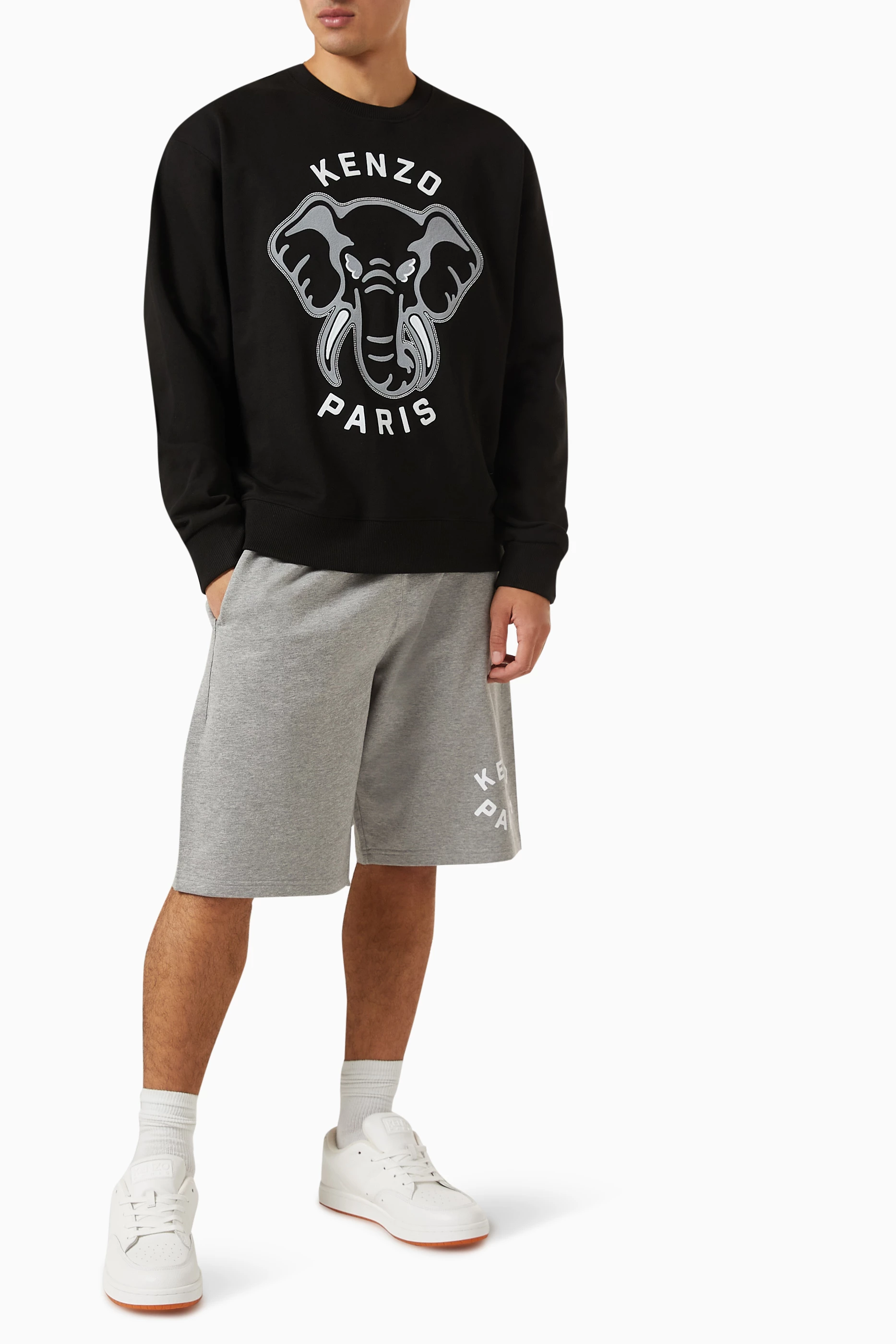 Buy KENZO Grey Logo Target Shorts in Cotton Fleece for Men in UAE Ounass