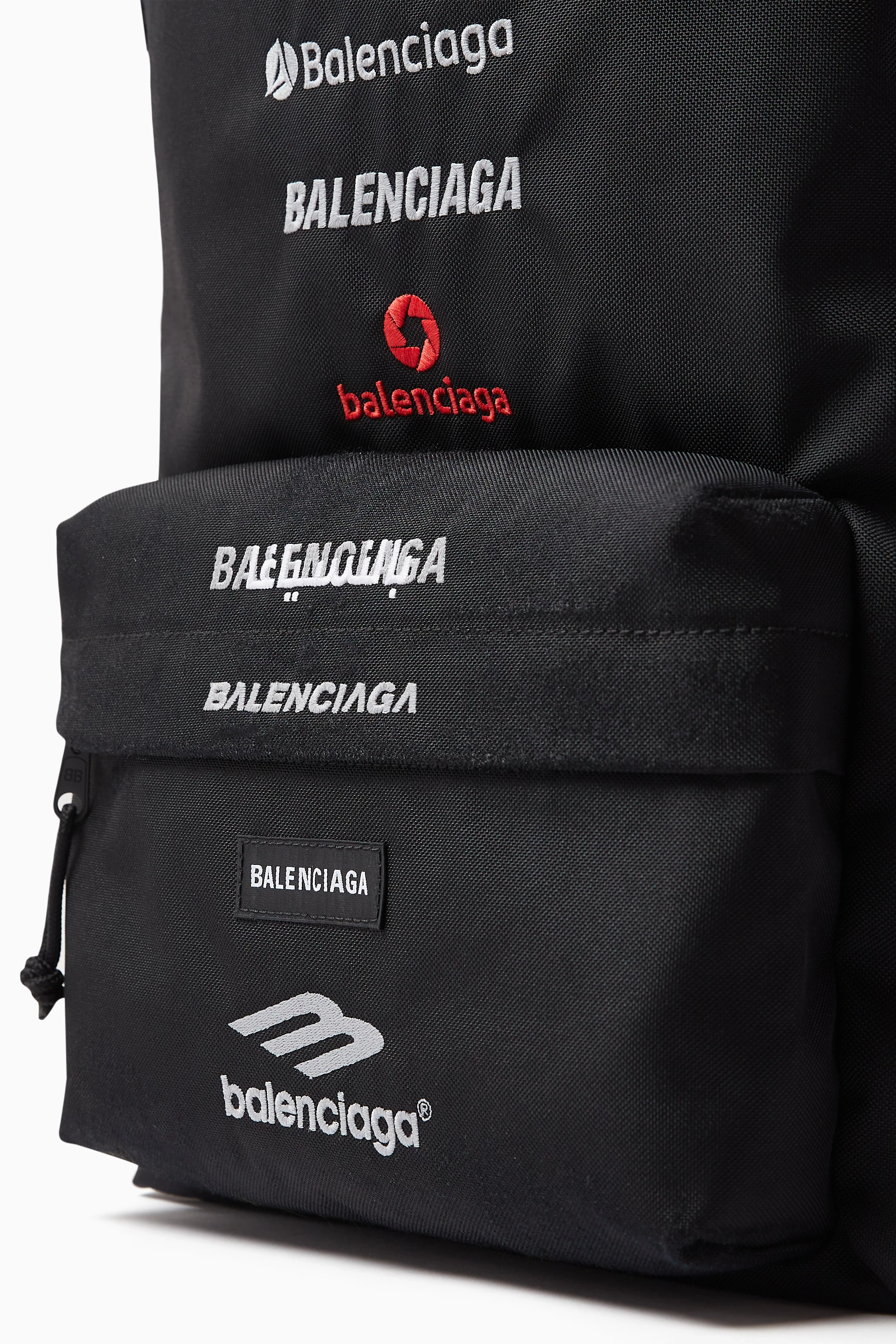 Buy Balenciaga Black Explorer Logo embroidered Backpack in Nylon
