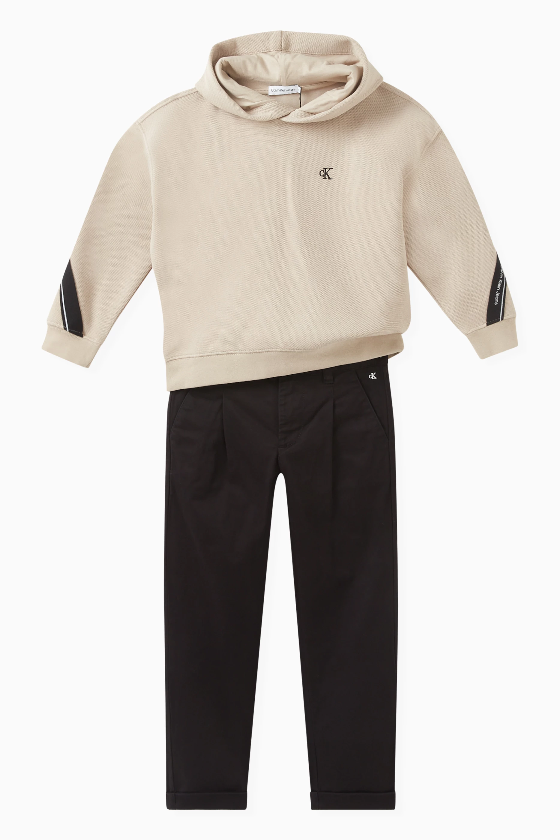Buy Calvin Klein Neutral Logo Tape Hoodie in Pique Interlock for
