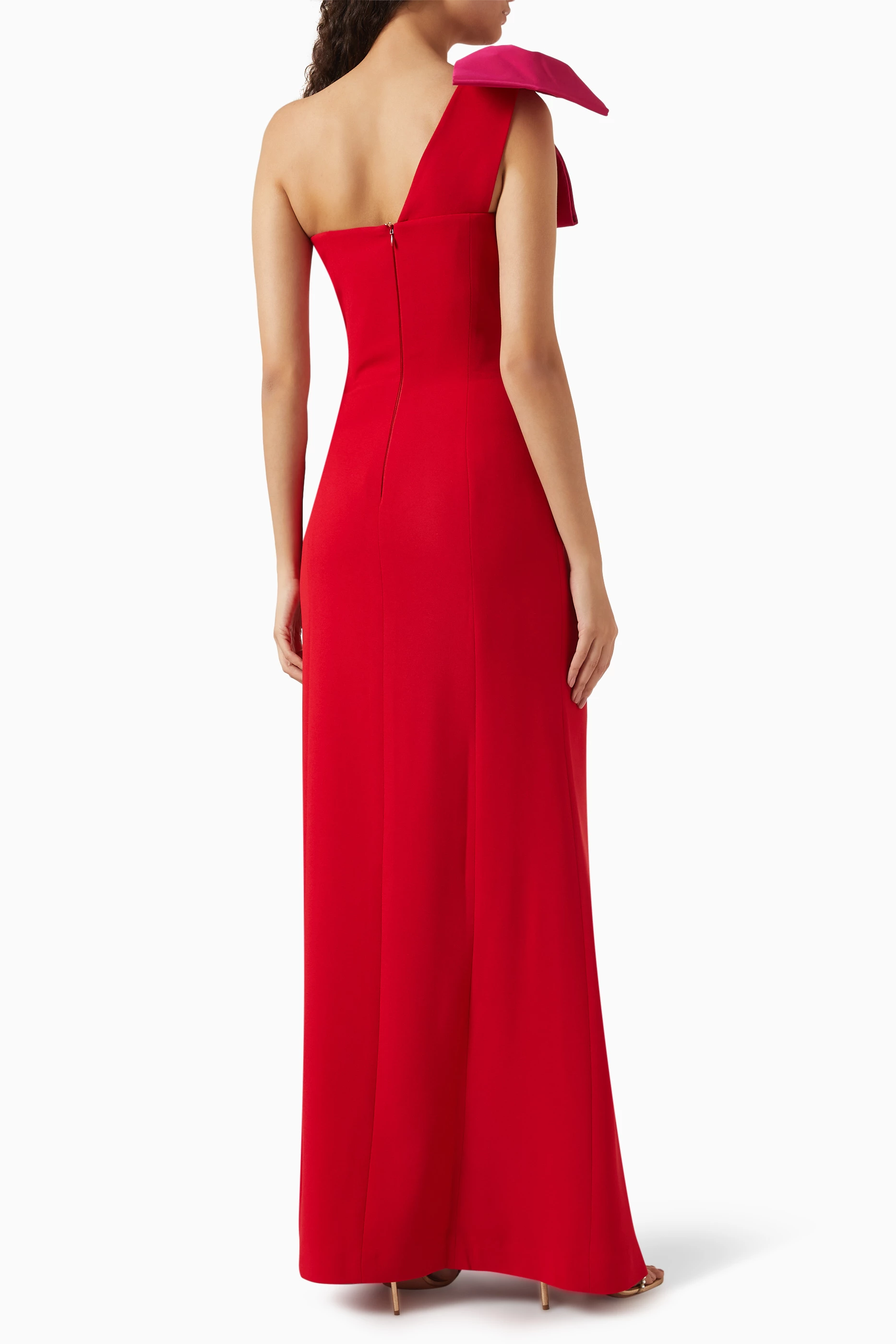 Red one on sale shoulder dress