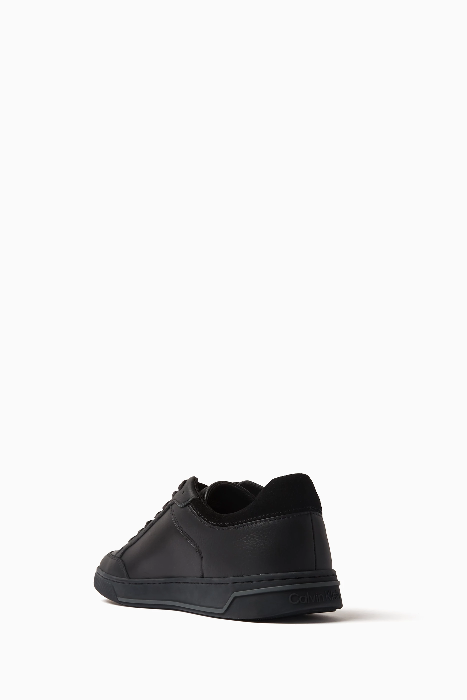 Calvin klein black leather sneakers clearance