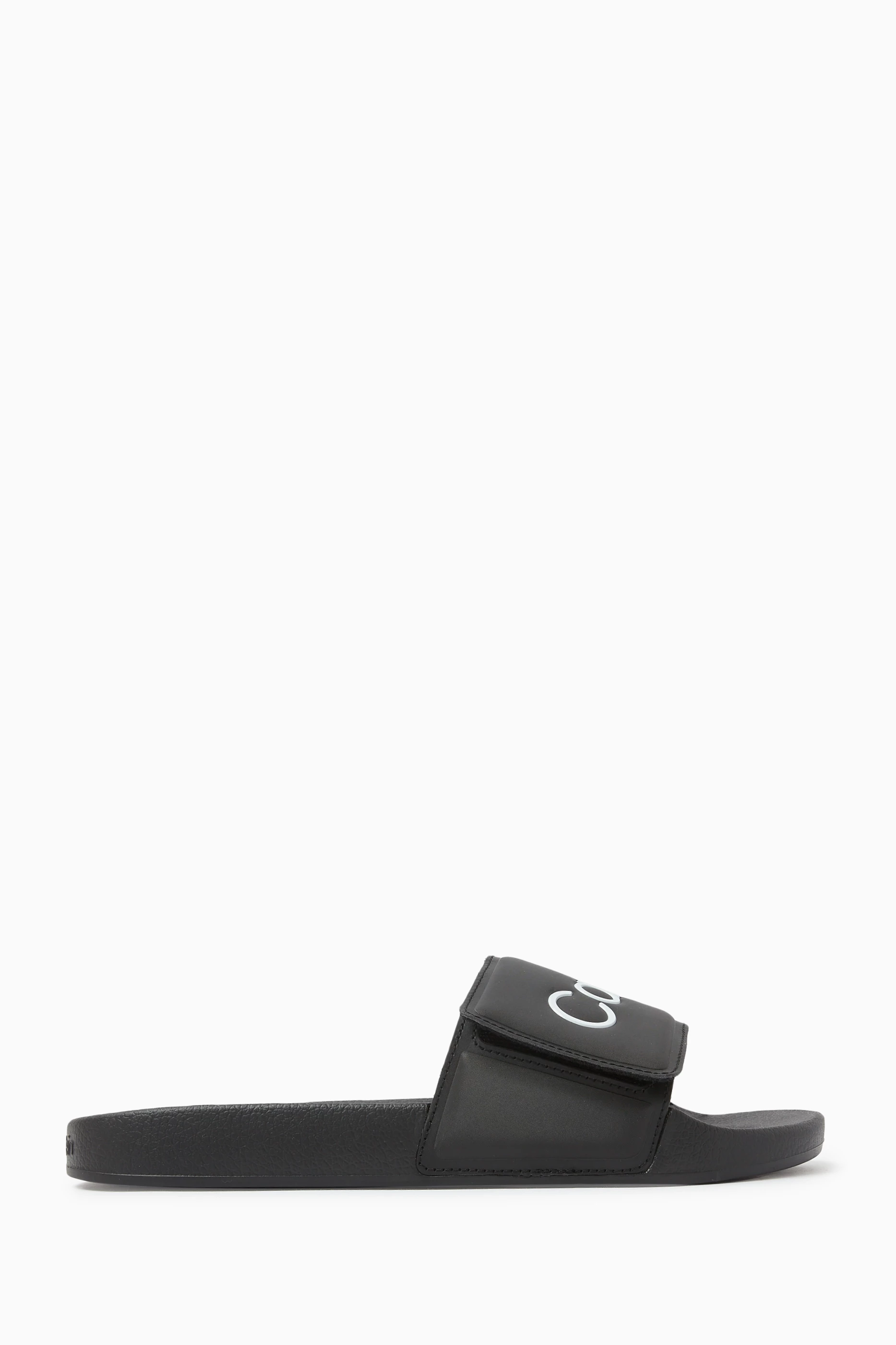 Buy Calvin Klein Black Logo Pool Slides in Faux Leather for Men in