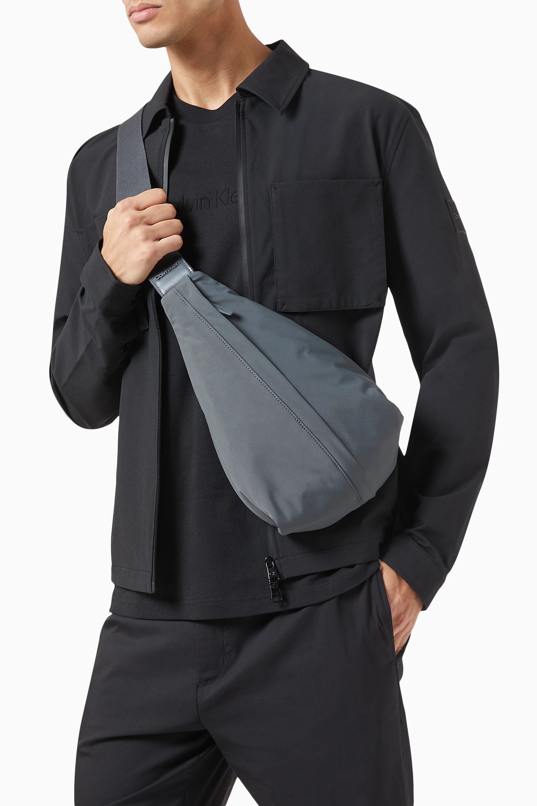 Buy Calvin Klein Grey Faded Sling Bag in Synthetic Fabric for Men