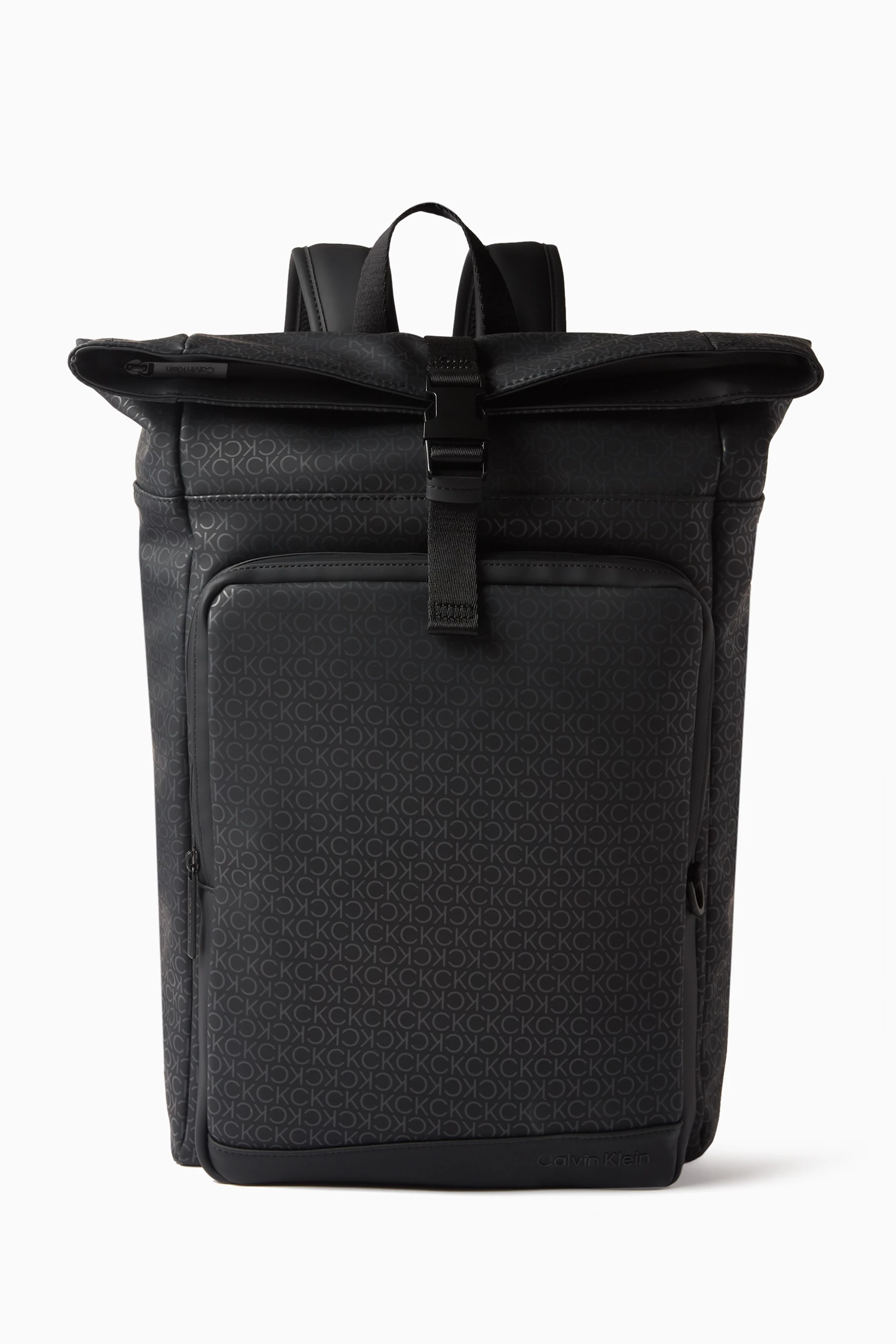 Buy Calvin Klein Black Monogram Roll top Backpack in Rubberised Faux Leather for Men in UAE Ounass