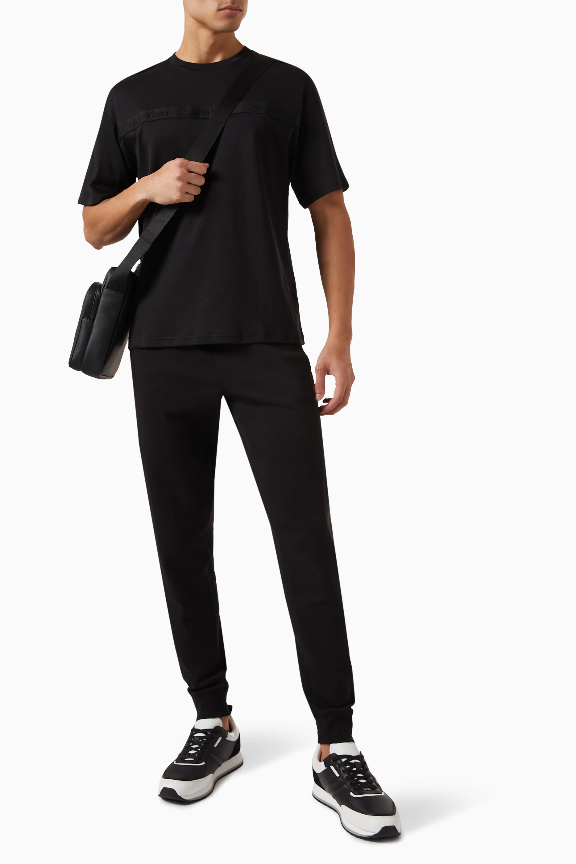 Buy Calvin Klein Black Logo Tape T shirt in Cotton for Men in UAE