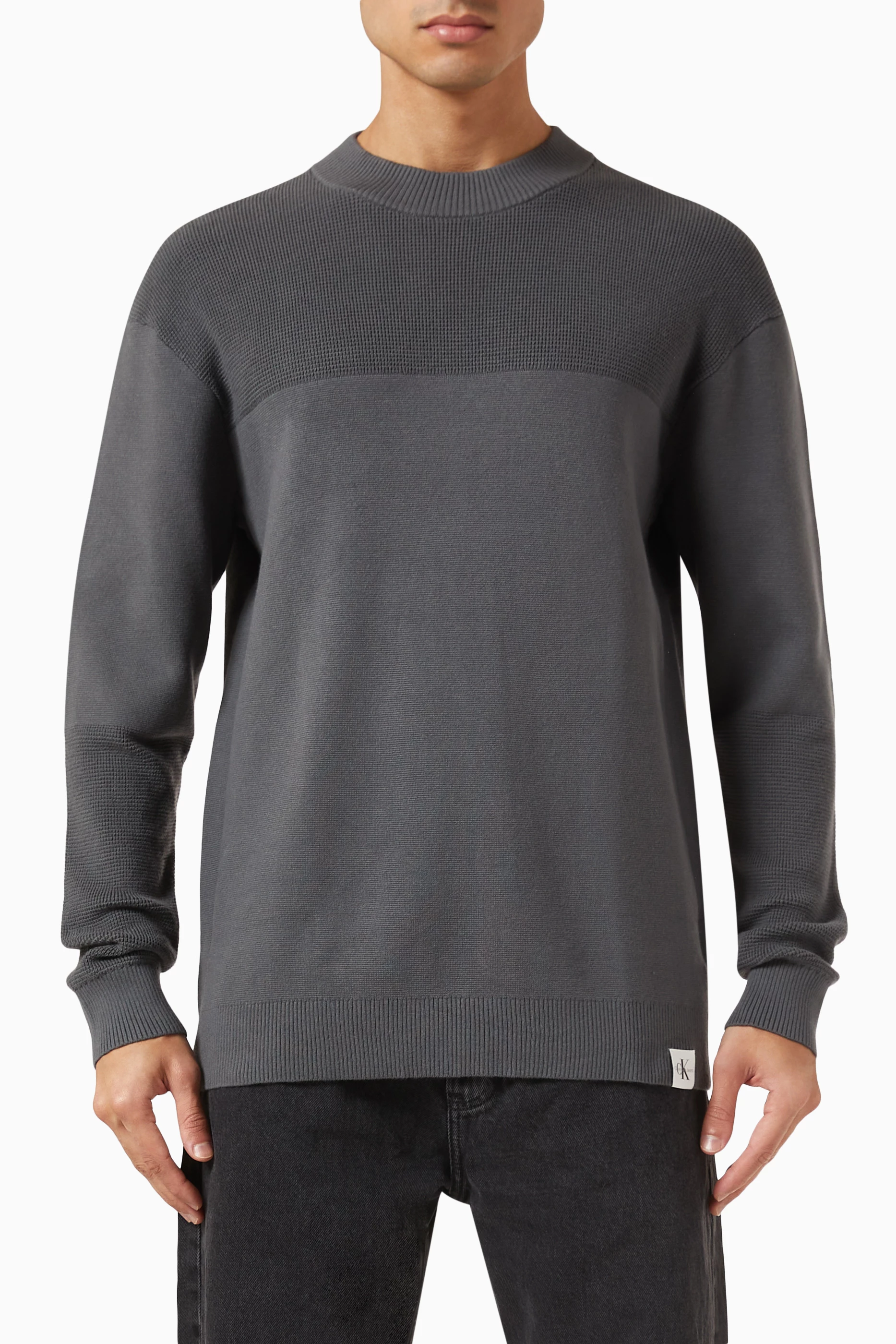 Buy Calvin Klein Jeans Grey Woven Tab Sweater in Knit for Men in UAE Ounass