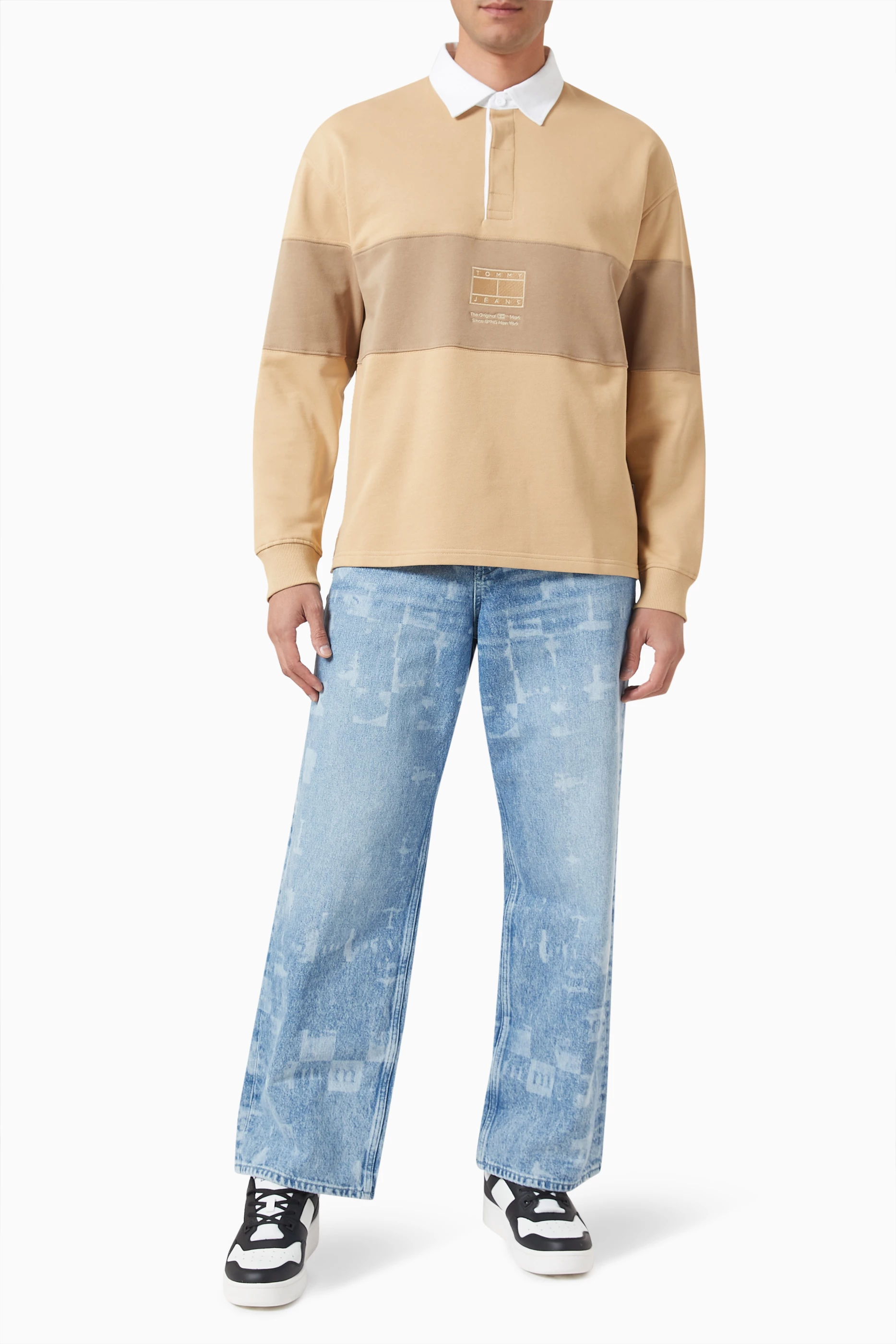 Buy Tommy Jeans Neutral Tonal Flag Rugby Polo T shirt in Cotton