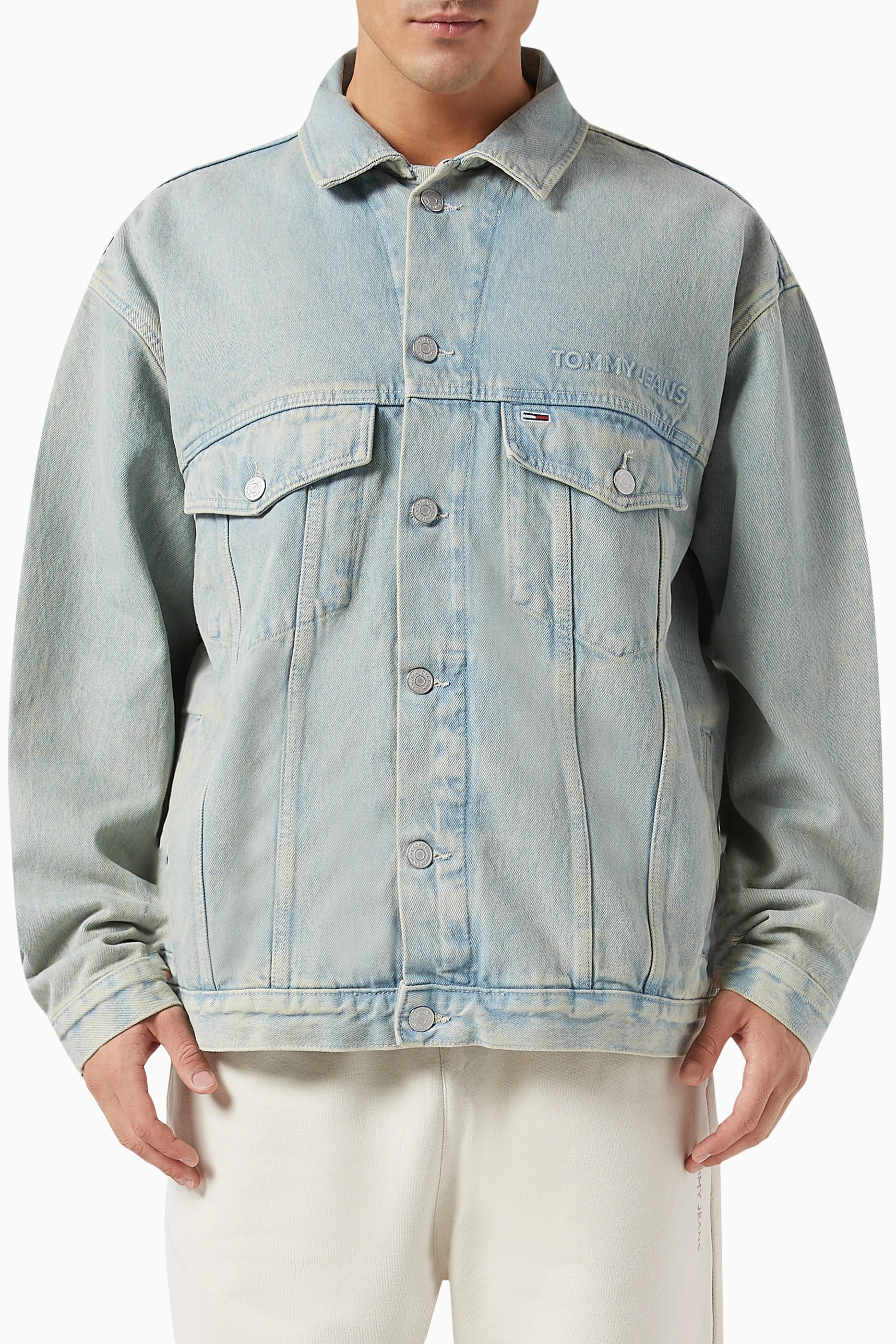 Oversized denim trucker sales jacket