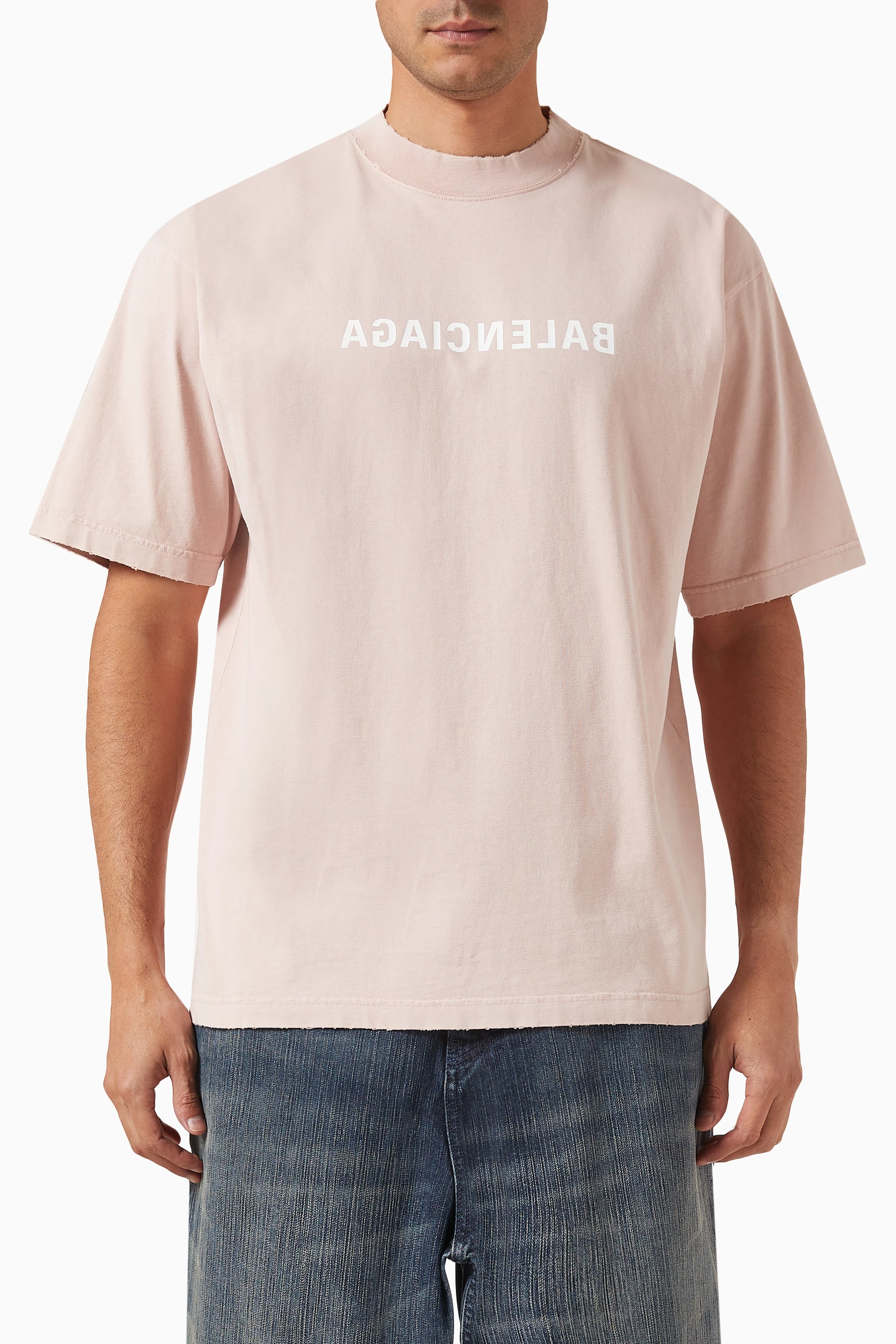Buy Balenciaga Pink Unisex Mirror Logo Medium Fit T shirt in