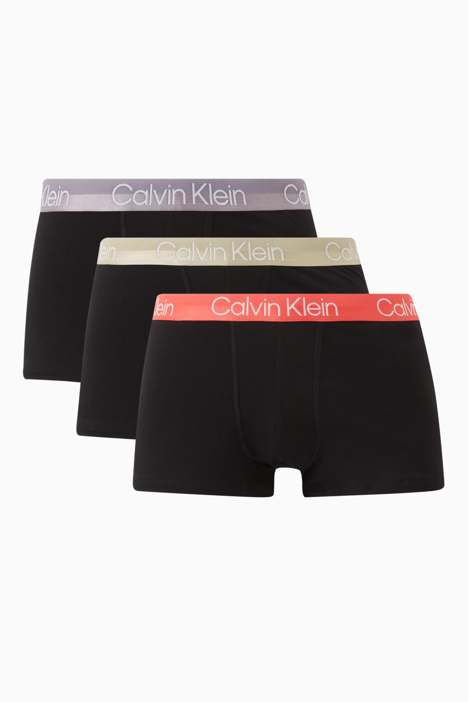Buy Calvin Klein Black Modern Structure Logo Trunks in Stretch Cotton Blend Set of 3 for Men in UAE Ounass