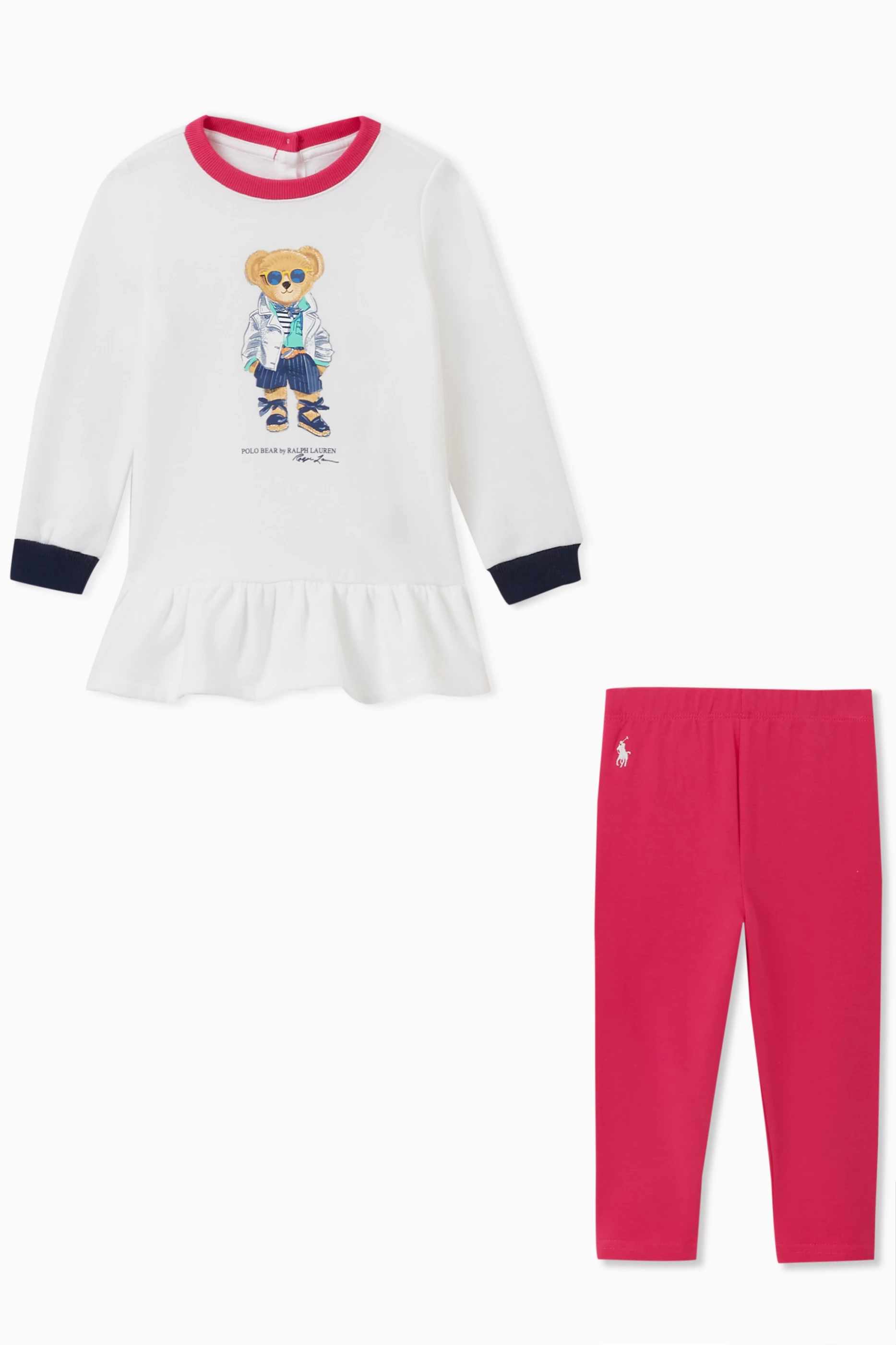Buy Polo Ralph Lauren Pink Bear Logo Top Leggings Set in Cotton