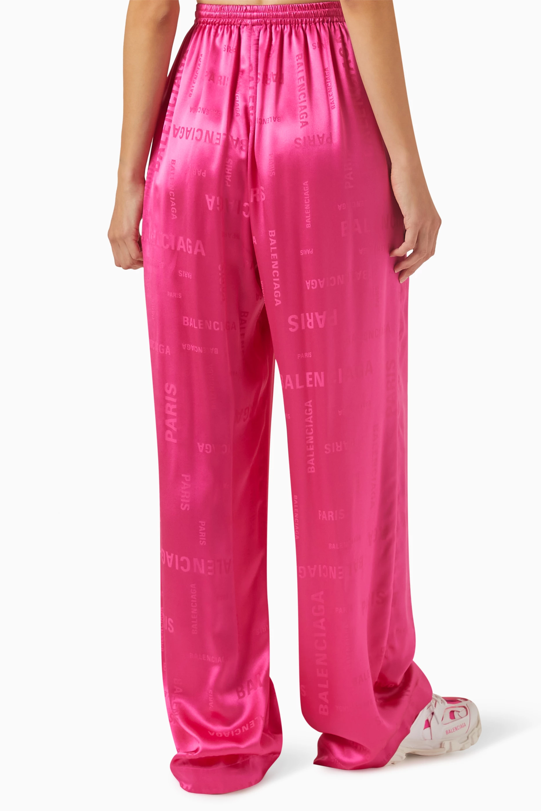 Buy Balenciaga Pink Bal Paris All over Logo Pants in Silk for Women in UAE Ounass