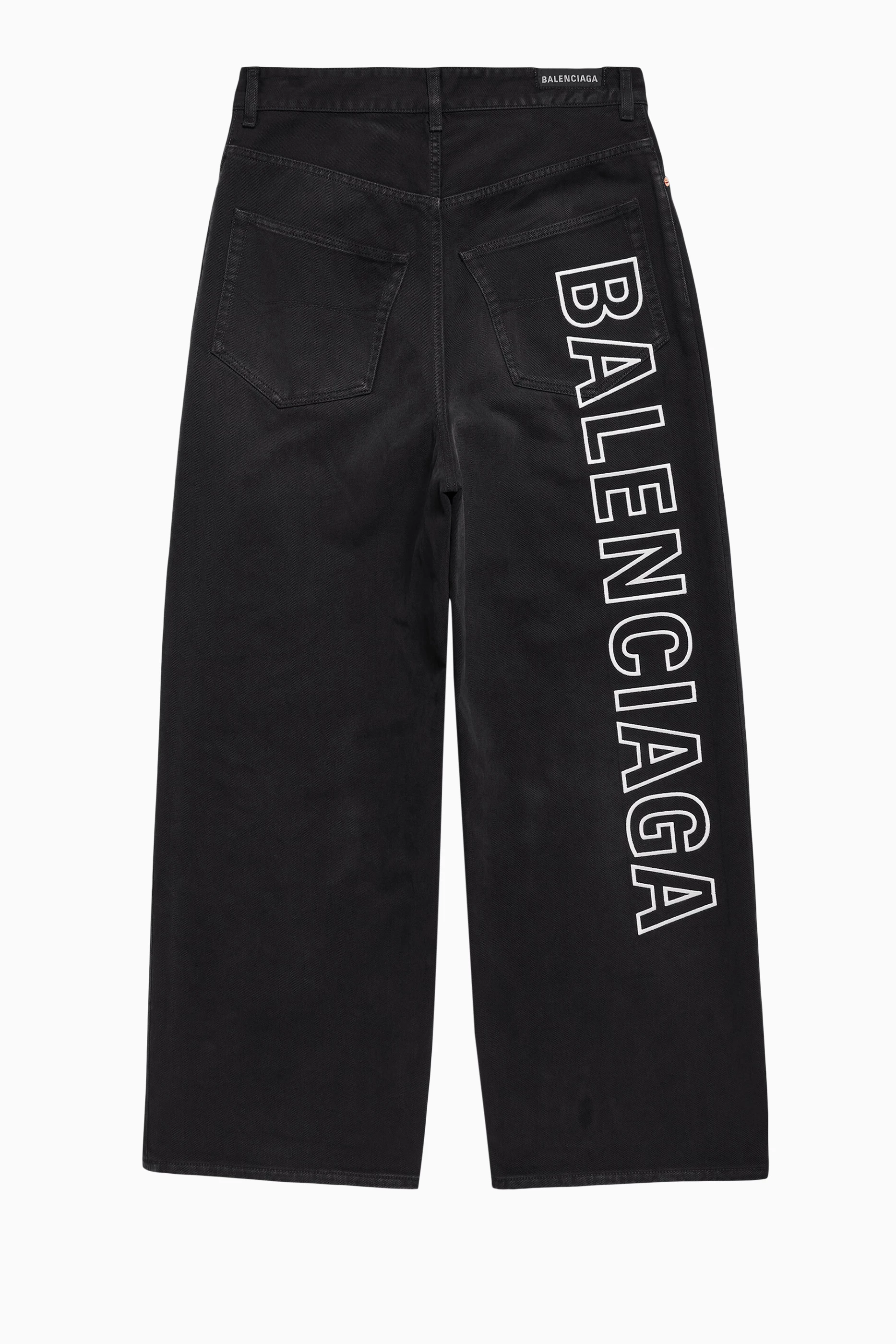 Buy Balenciaga Black Unisex Outline Logo Baggy Pants In Denim for UNISEX in UAE Ounass