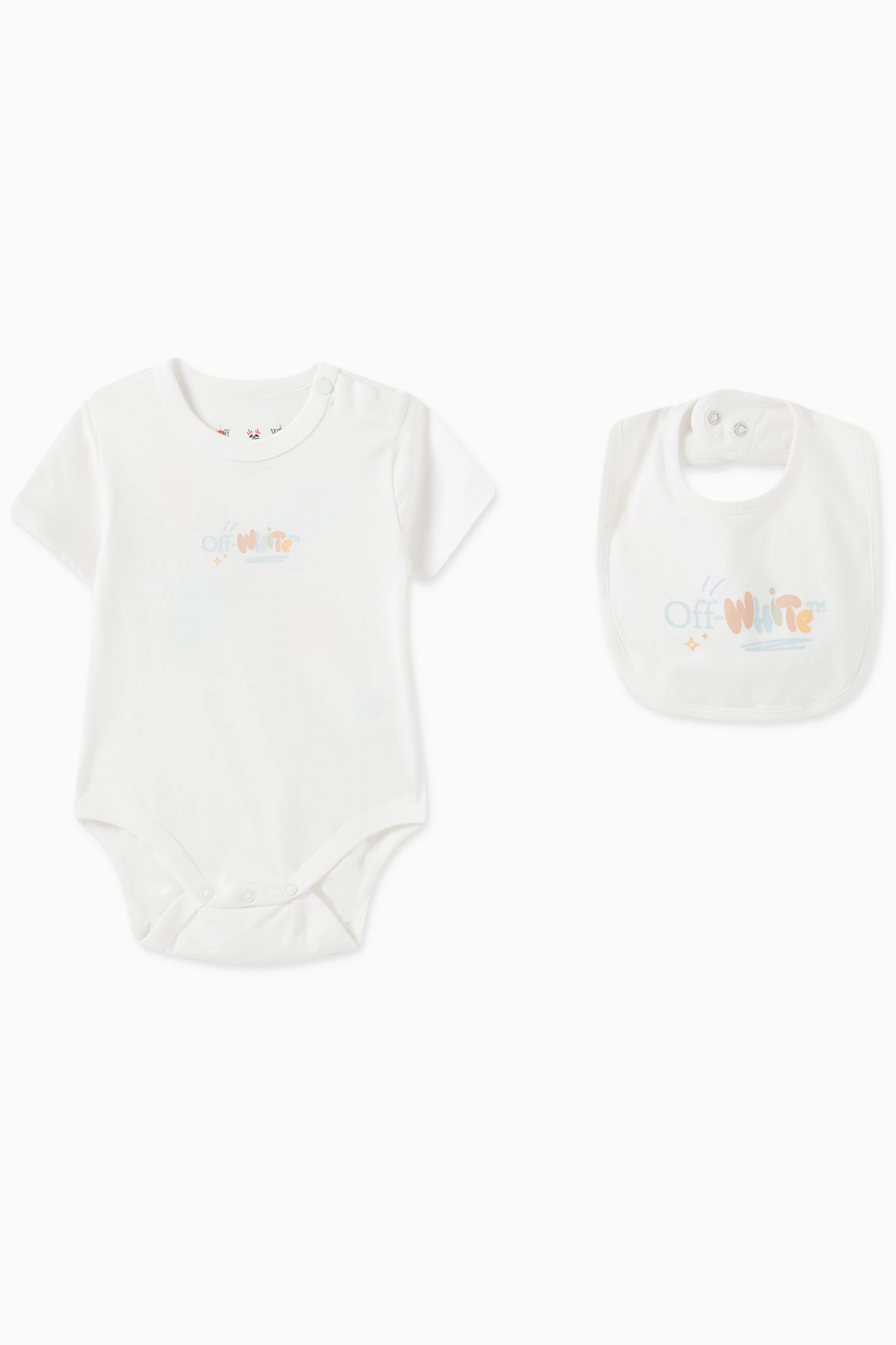 Buy Off White White Logo Print Romper Set in Cotton for Baby Boys