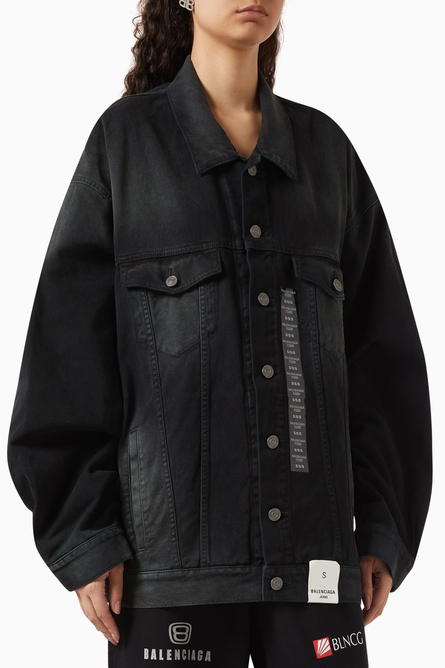 Buy Balenciaga Black Unisex Oversized Sticker Jacket in Denim for UNISEX in UAE Ounass