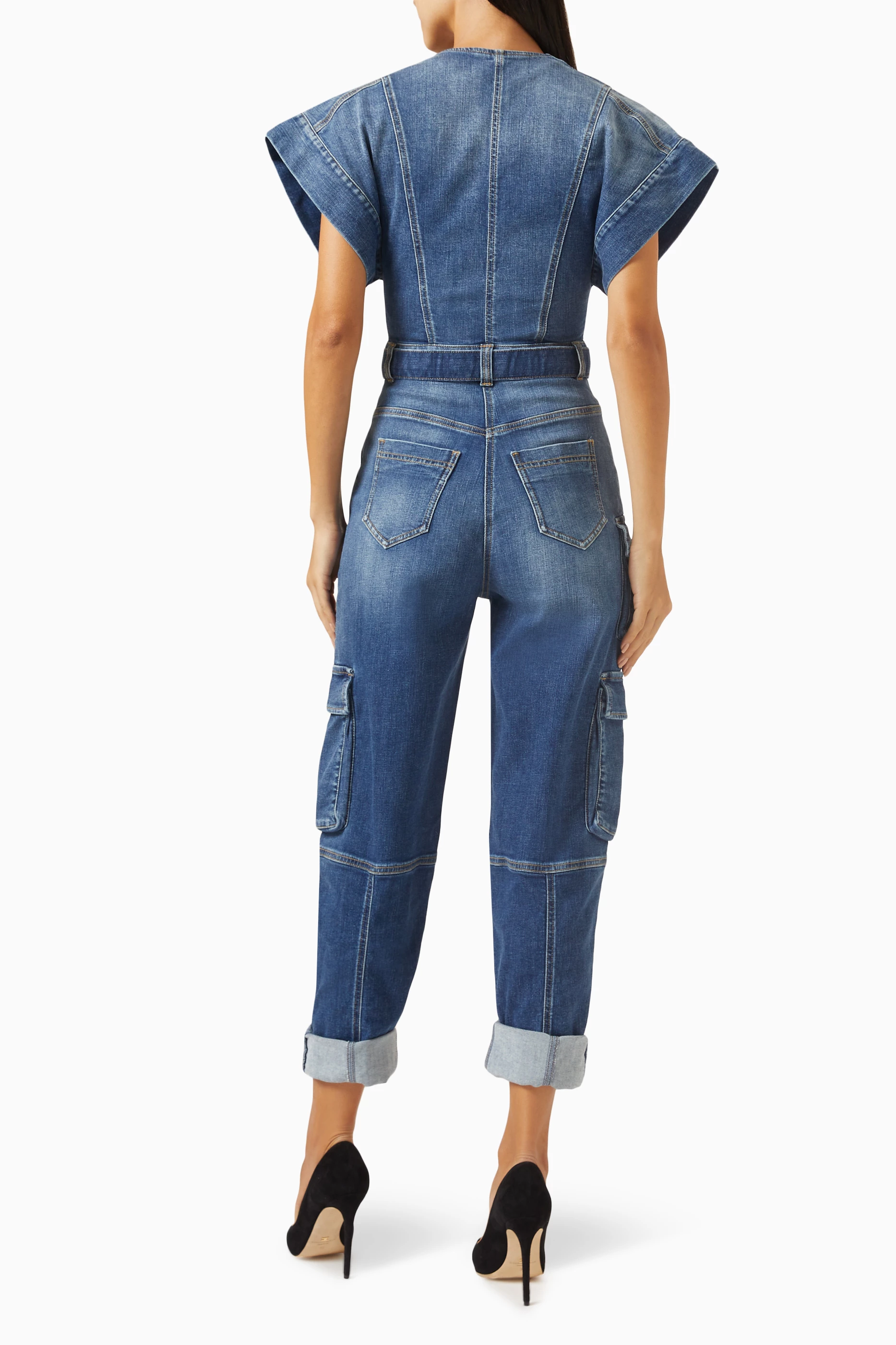 Buy Elisabetta Franchi Blue Utility Jumpsuit in Denim for Women in