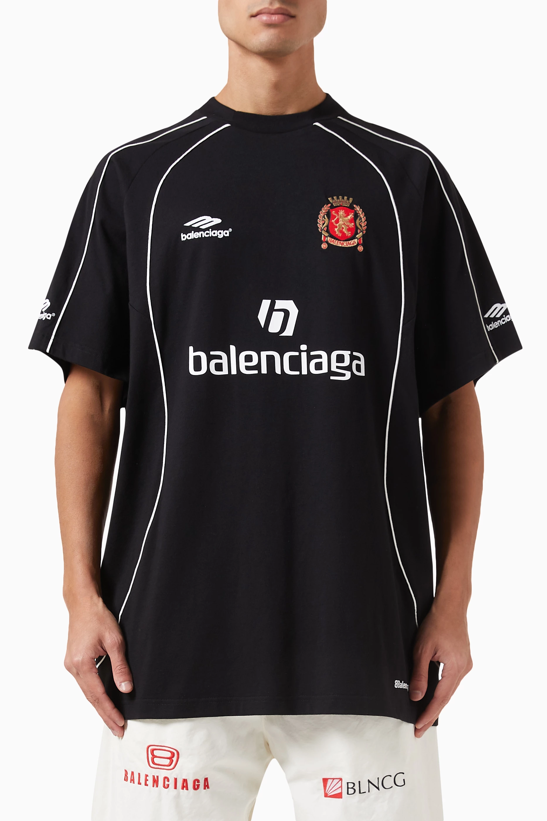 Buy Balenciaga Black Dubai Soccer Oversized T shirt in Vintage Jersey for Men in UAE Ounass