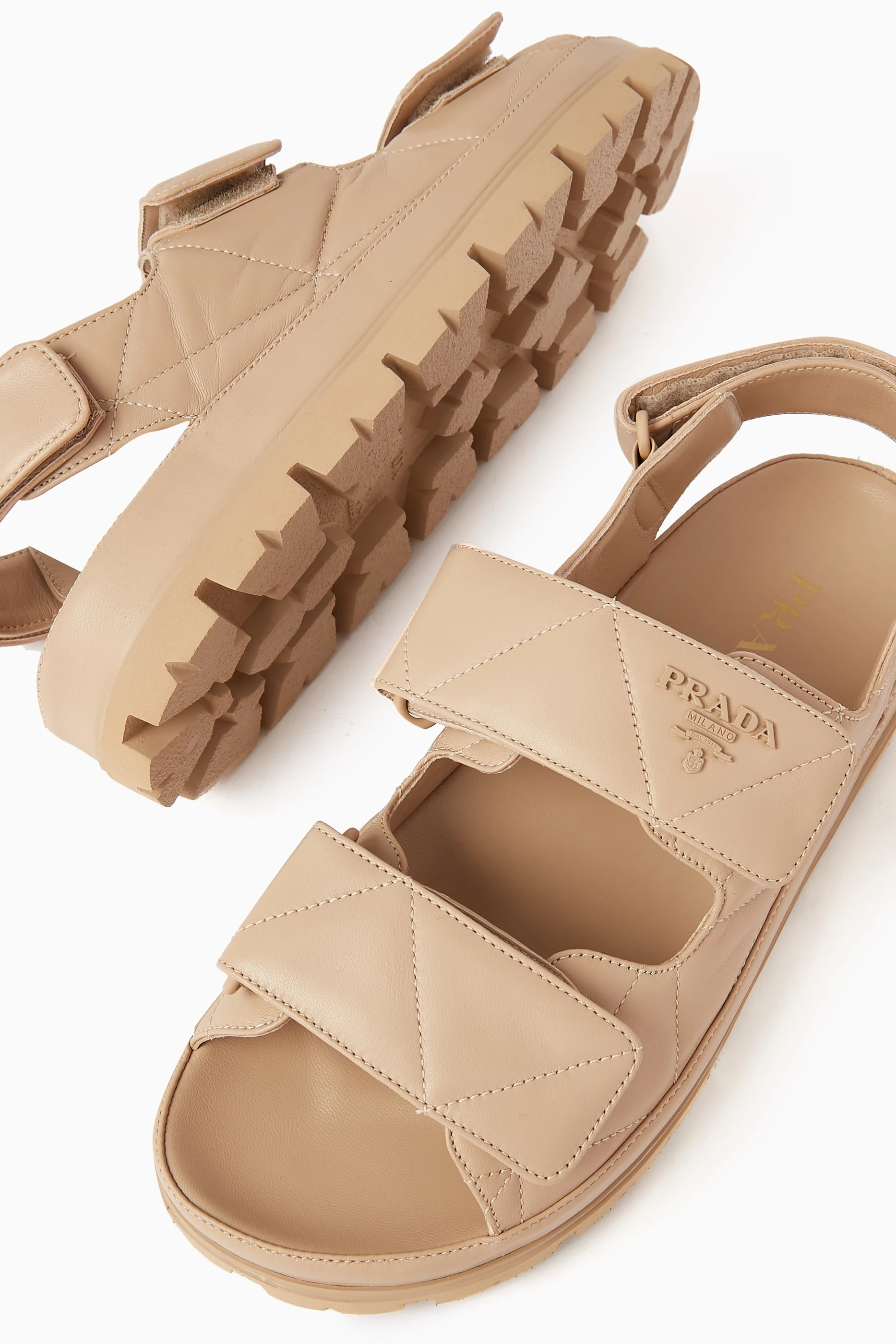 Buy Prada Neutral Padded Sandals in Nappa Leather for Women in UAE
