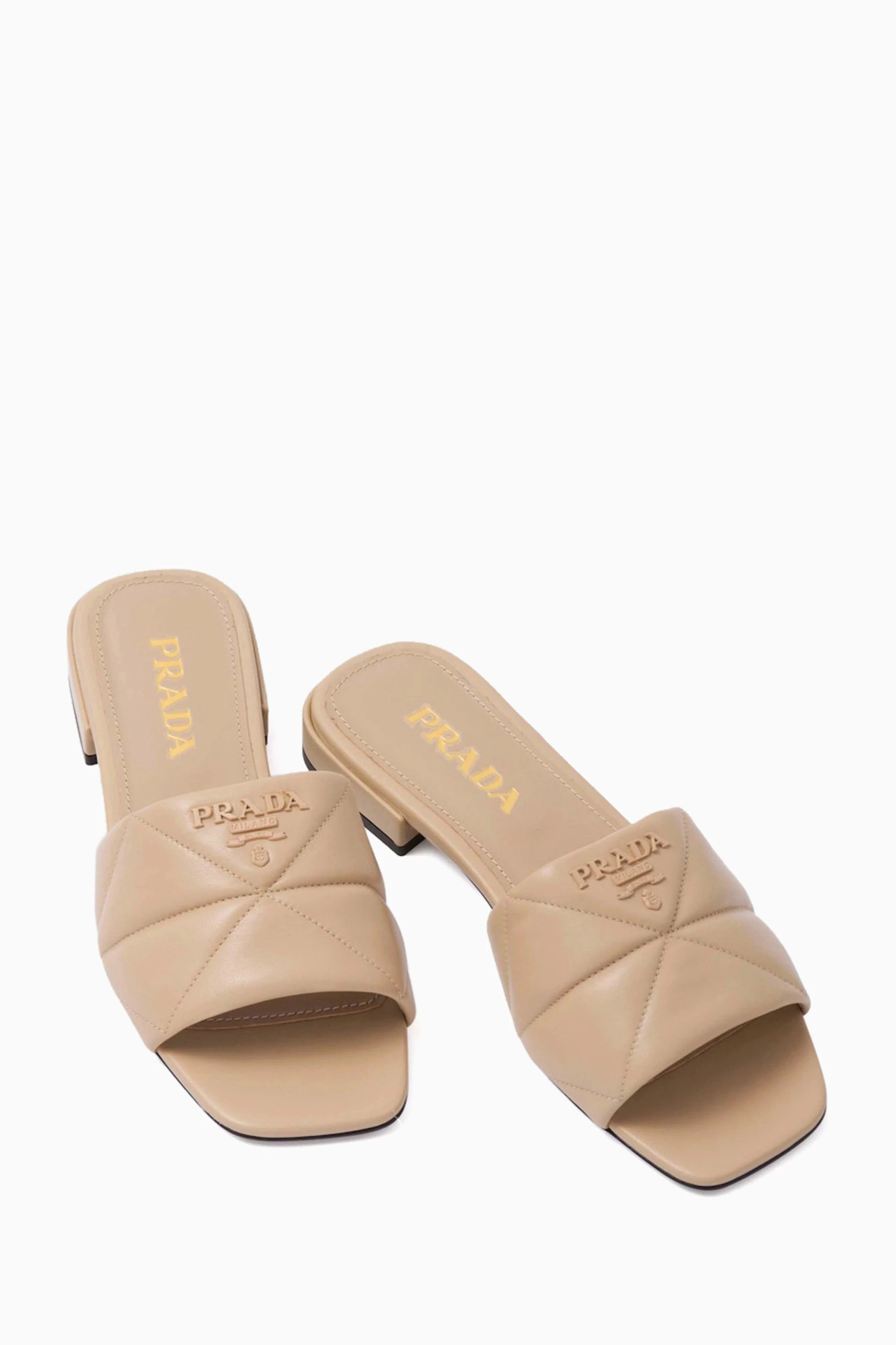 Buy Prada Neutral Tonal Logo Sandals in Quilted Leather for Women