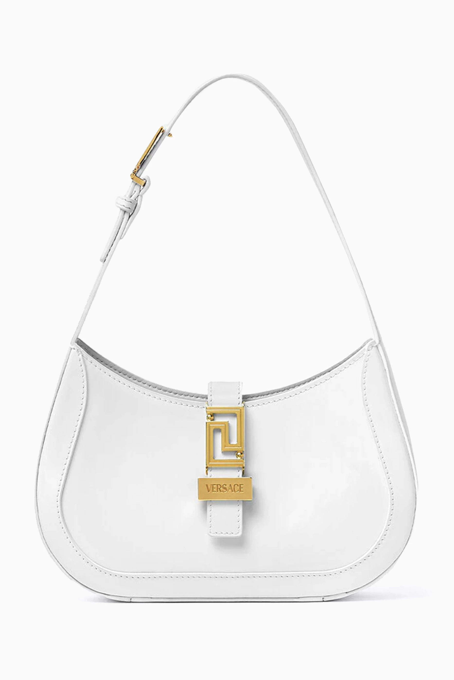 Buy Versace White Small Greca Goddess Hobo Bag in Polished Leather