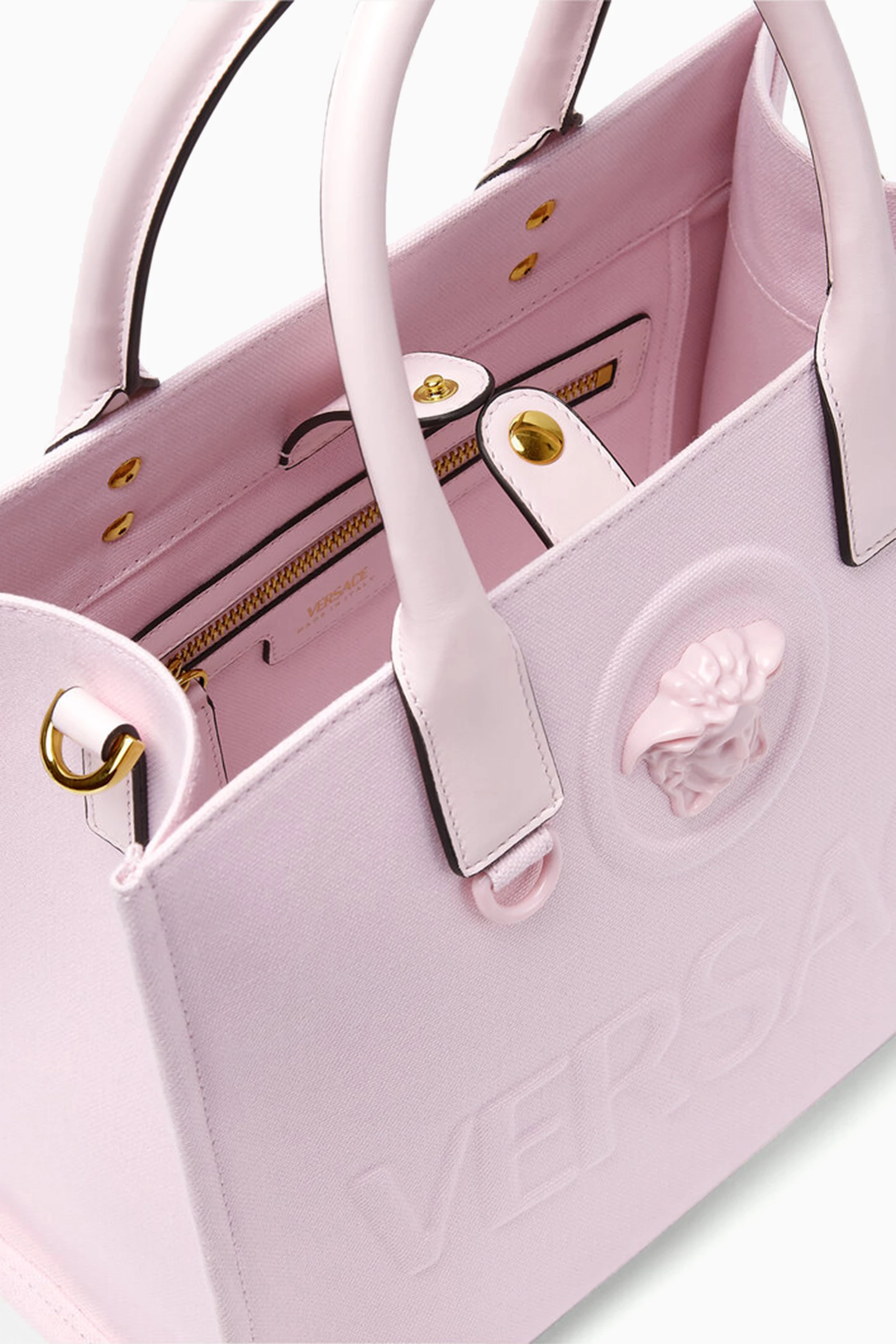 Buy Versace Pink Small La Medusa Tote Bag in Canvas for Women in