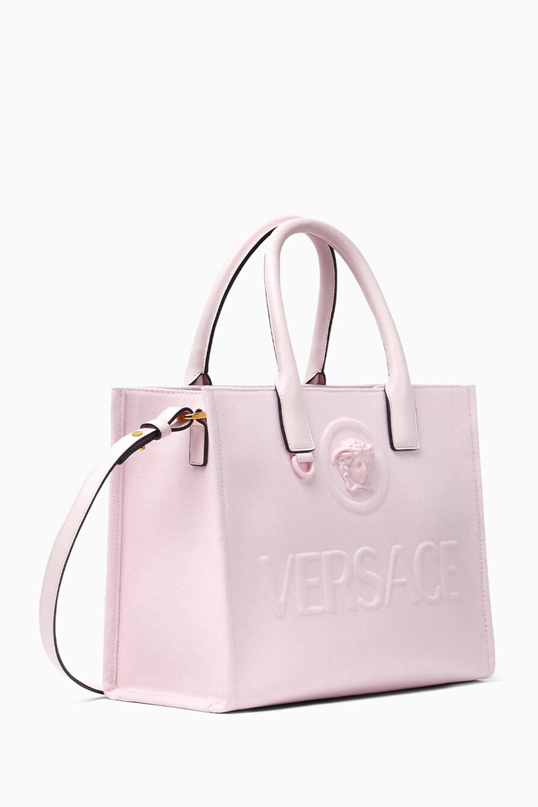 Buy Versace Pink Small La Medusa Tote Bag in Canvas for Women in