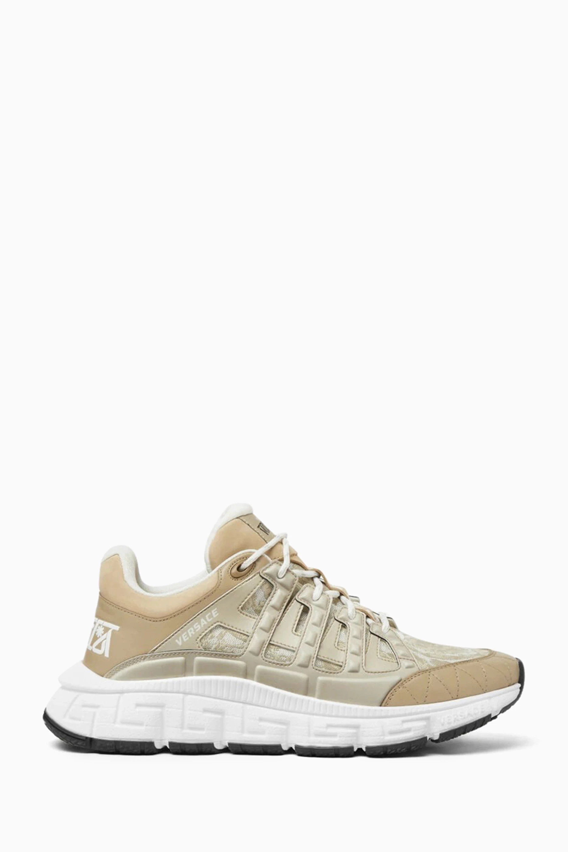 Buy Versace Neutral Barocco Trigreca Sneakers in Leather for Men