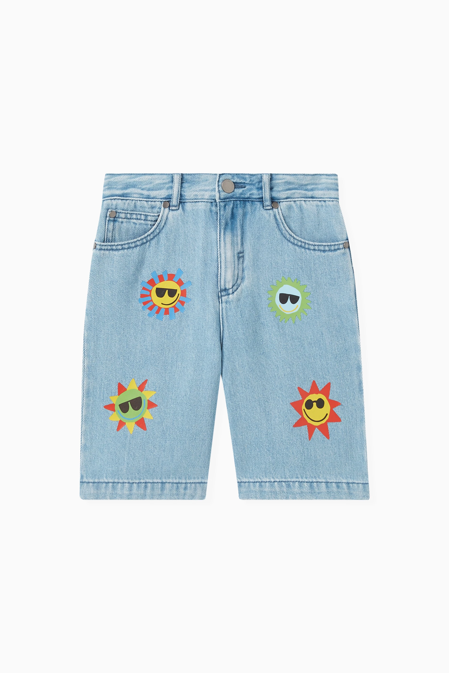 Buy Stella McCartney Blue Sun Print Denim Shorts for Boys in UAE Ounass