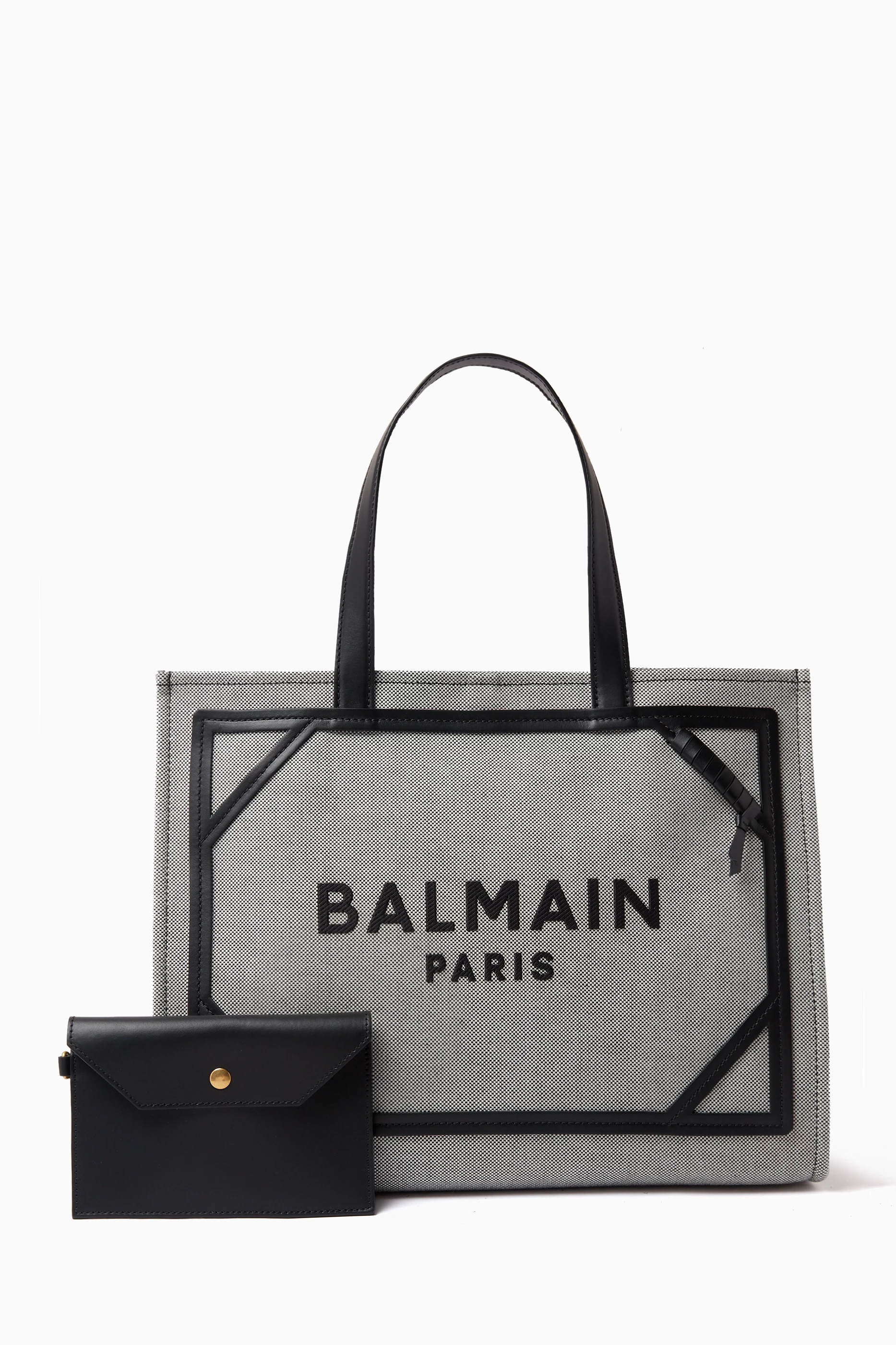 Buy Balmain Black B Army Shopper Tote Bag in Canvas for Women
