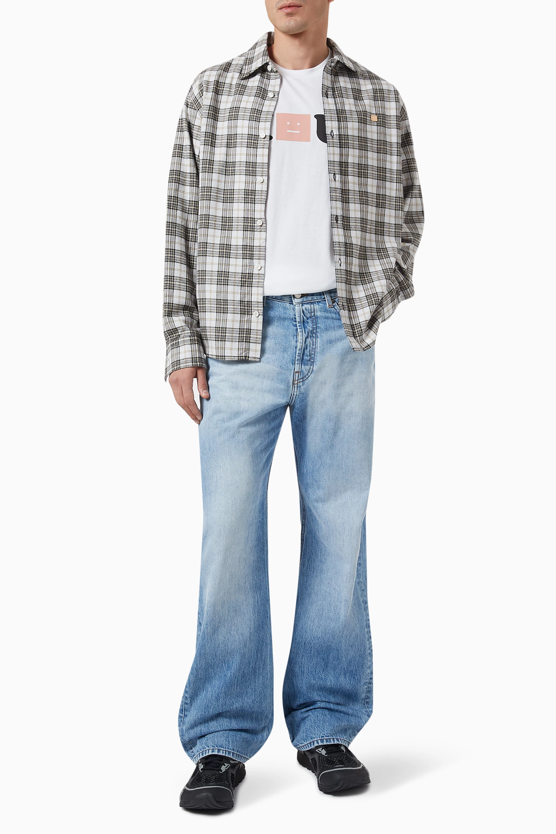 Buy Acne Studios White Face Logo T shirt in Organic Cotton jersey