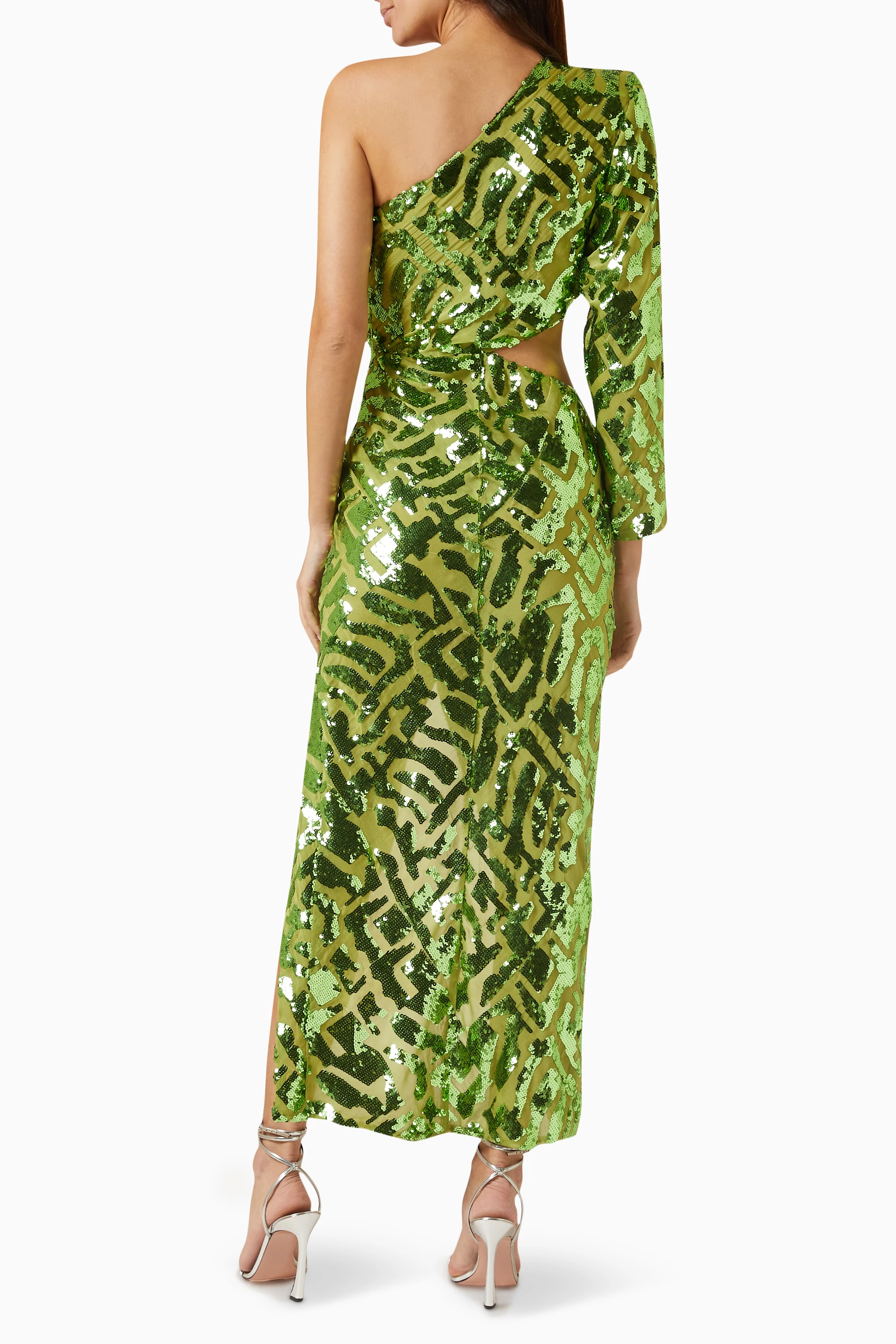 Buy Raisa Vanessa Green One Shoulder Maxi Dress for Women in UAE