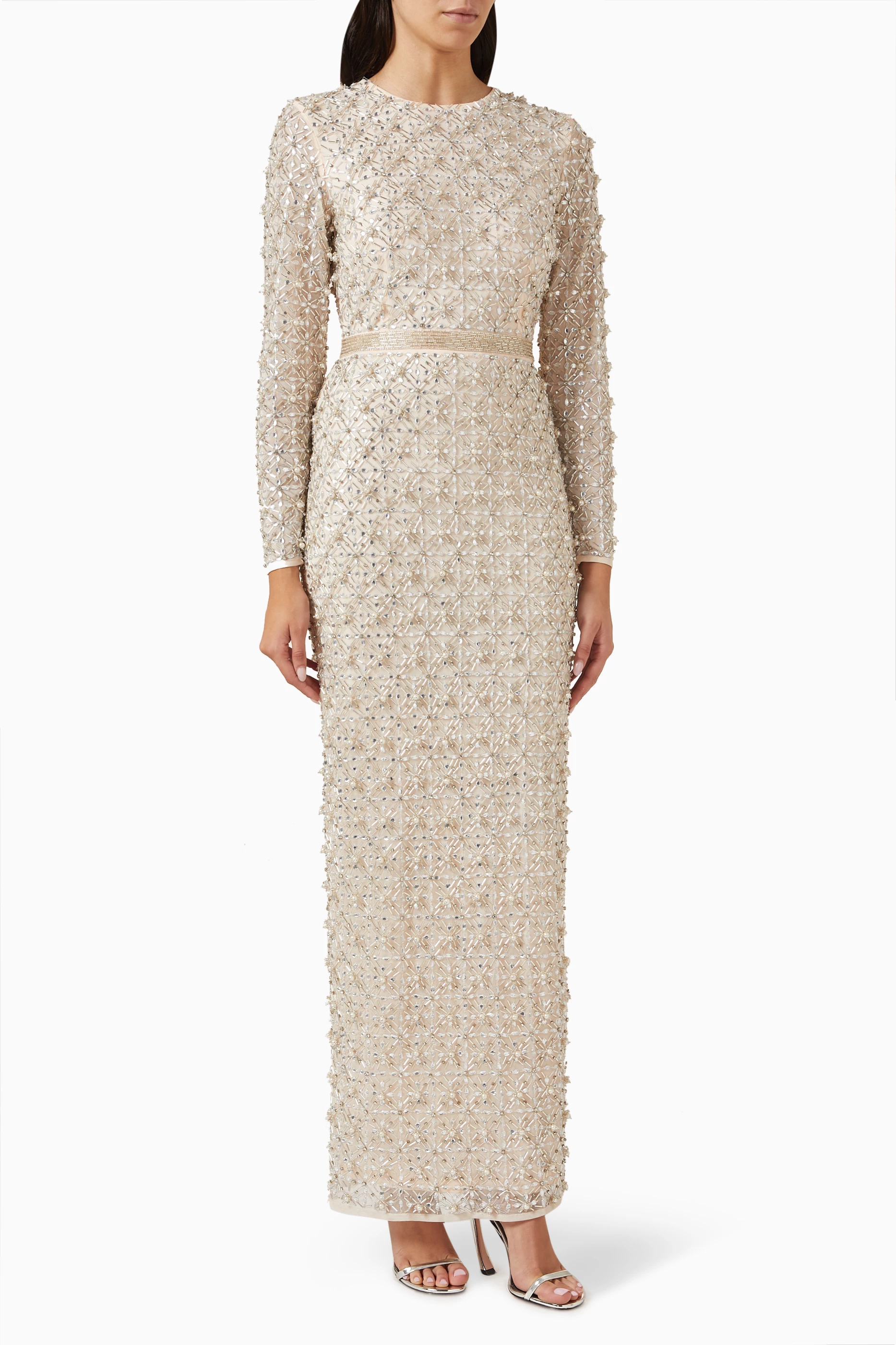 Beaded waist evening 2025 dress mac duggal